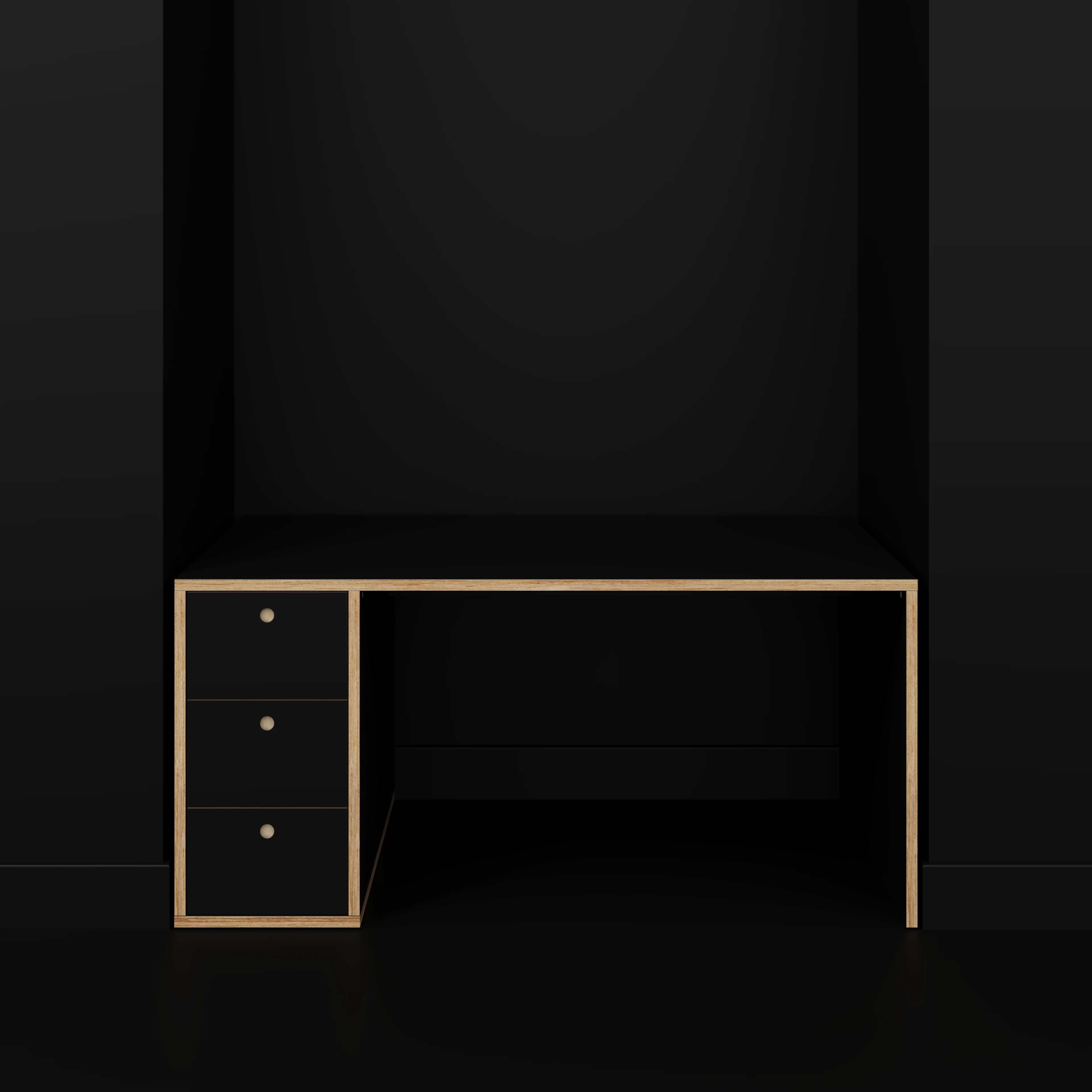 Plywood Desk with Storage Type 1 LH - Drawers - Formica Diamond Black - 1600(w) x 800(d) x 750(h) - Image 2