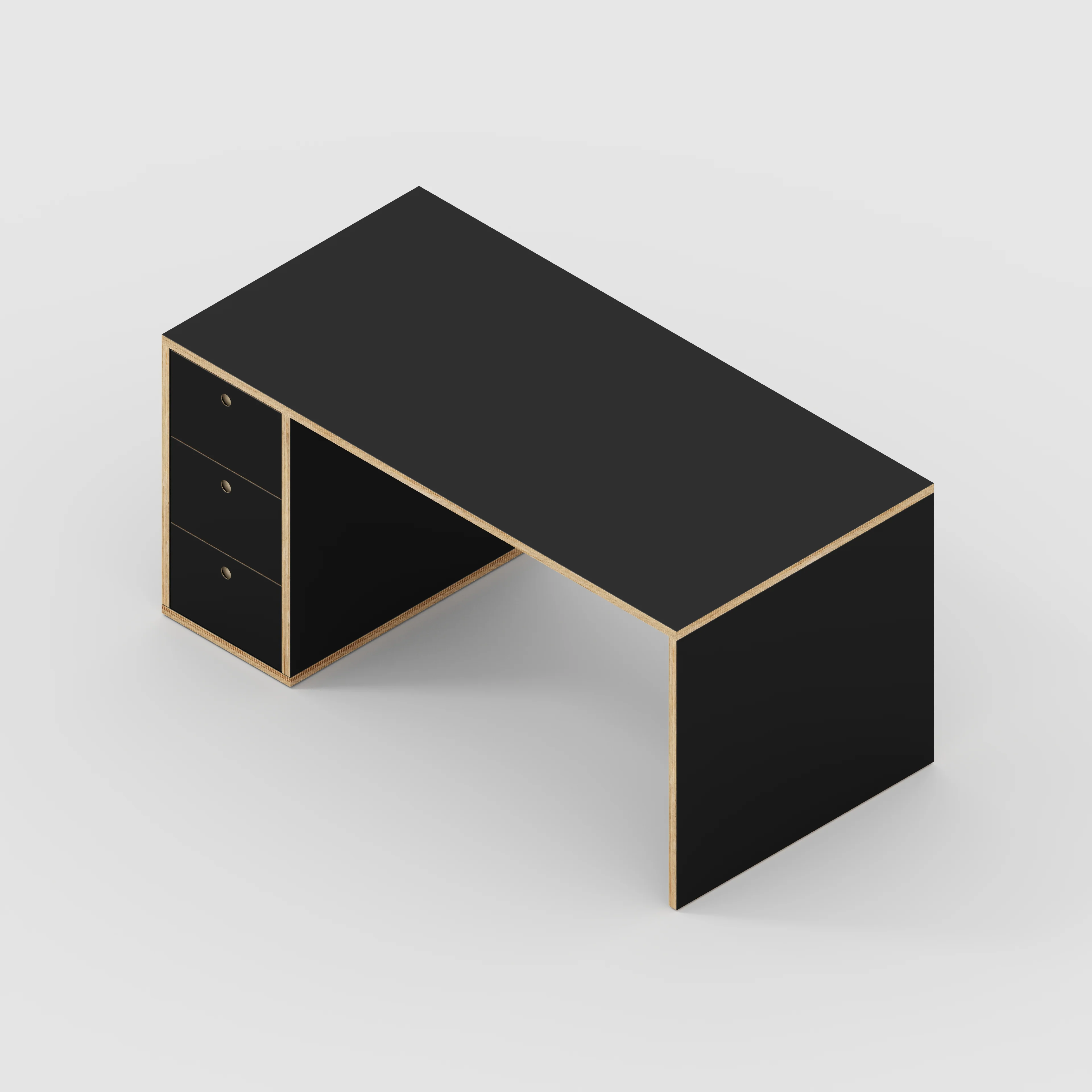 Plywood Desk with Storage Type 1 LH - Drawers - Formica Diamond Black - 1600(w) x 800(d) x 750(h) - Image 5