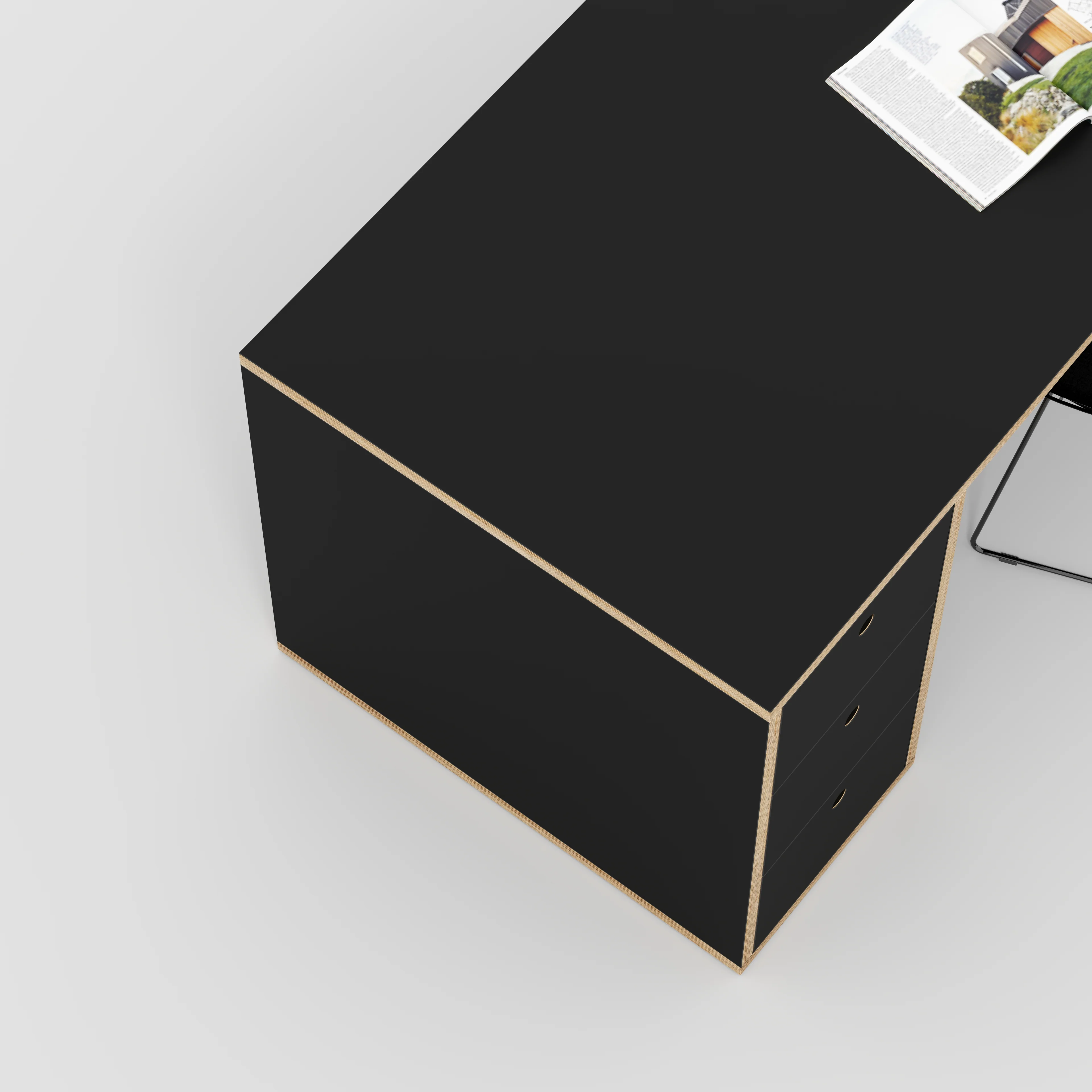 Plywood Desk with Storage Type 1 LH - Drawers - Formica Diamond Black - 2000(w) x 800(d) x 750(h) - Image 3