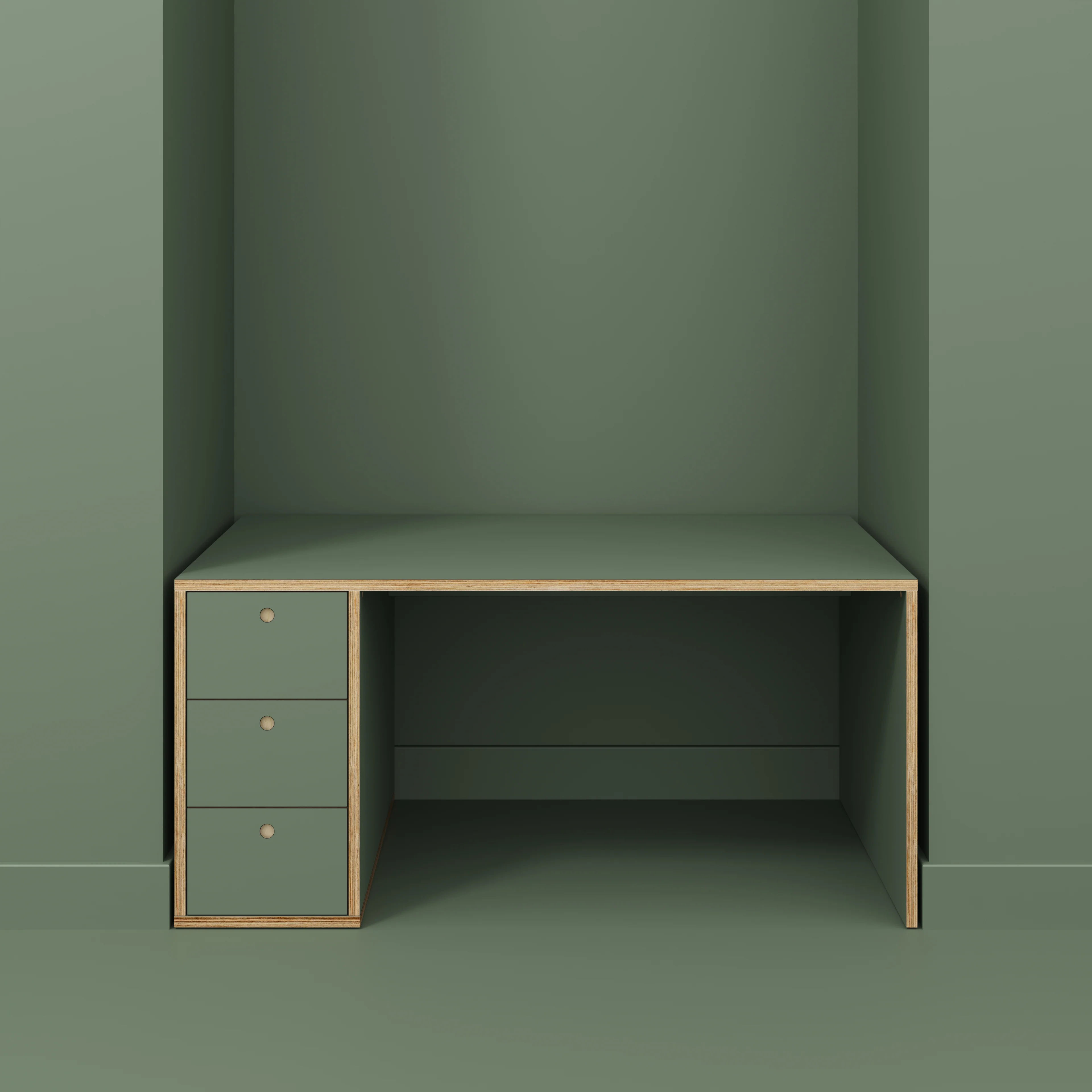 Plywood Desk with Storage Type 1 LH - Drawers - Formica Green Slate - 1600(w) x 800(d) x 750(h) - Image 2