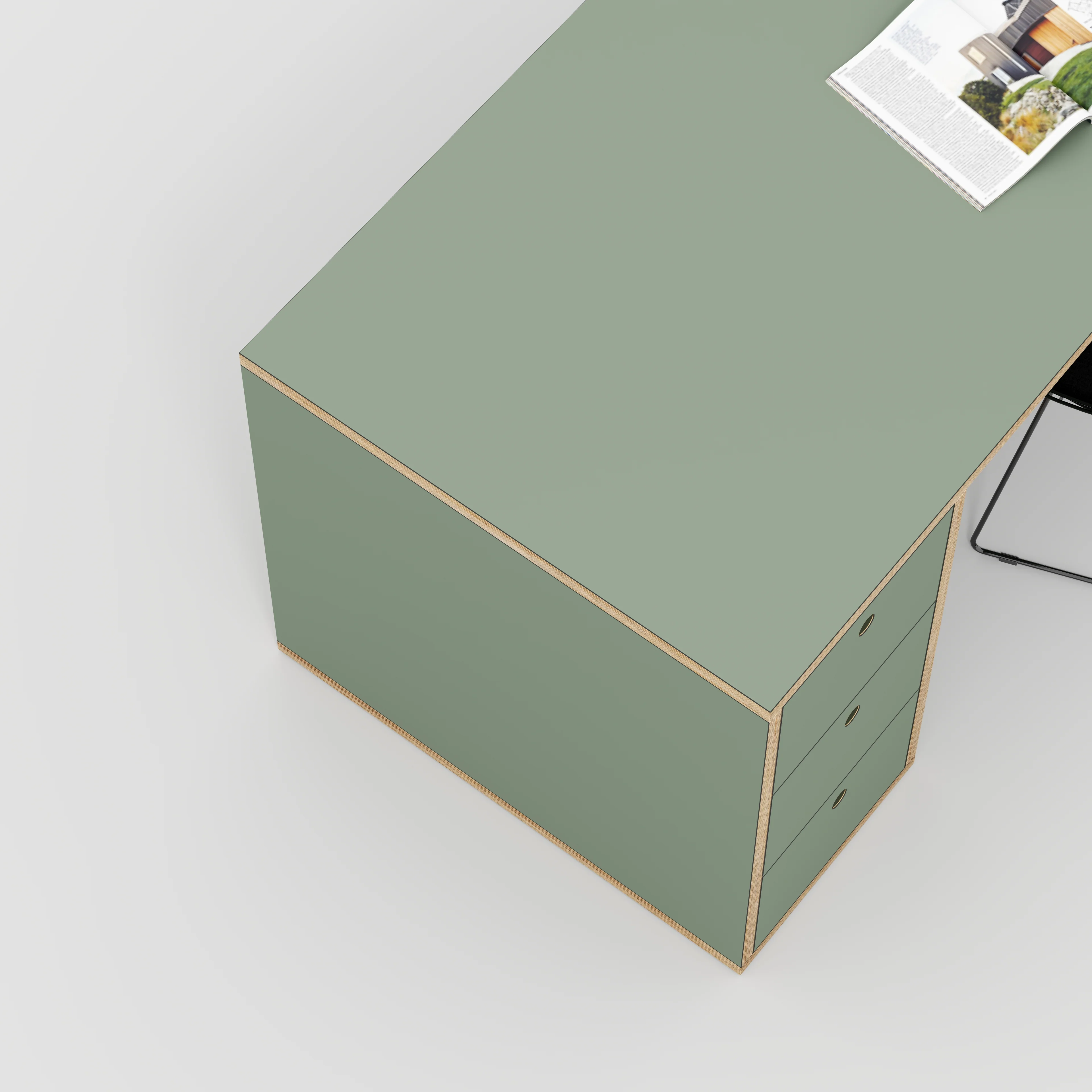 Plywood Desk with Storage Type 1 LH - Drawers - Formica Green Slate - 1600(w) x 800(d) x 750(h) - Image 3