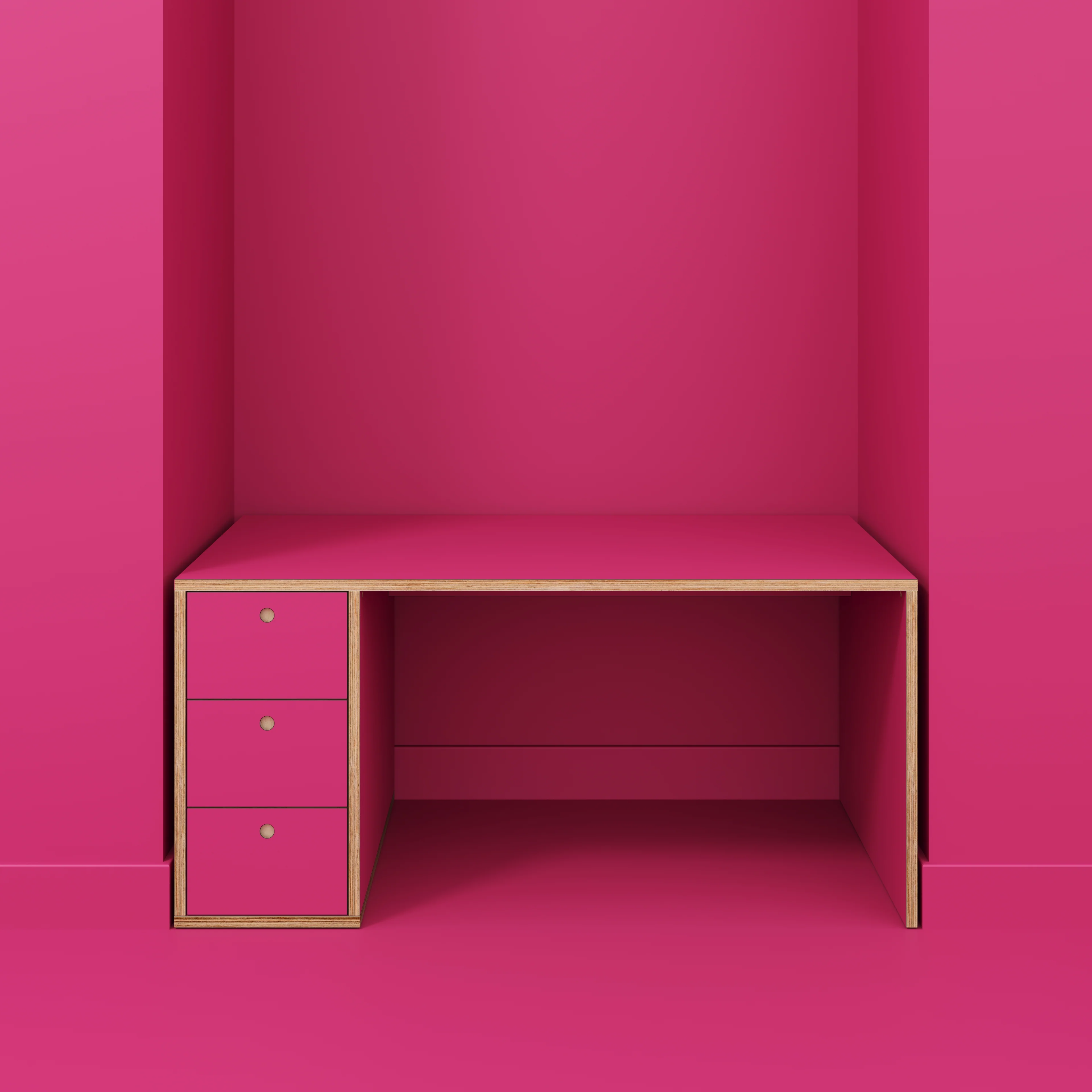 Plywood Desk with Storage Type 1 LH - Drawers - Formica Juicy Pink - 1600(w) x 800(d) x 750(h) - Image 2