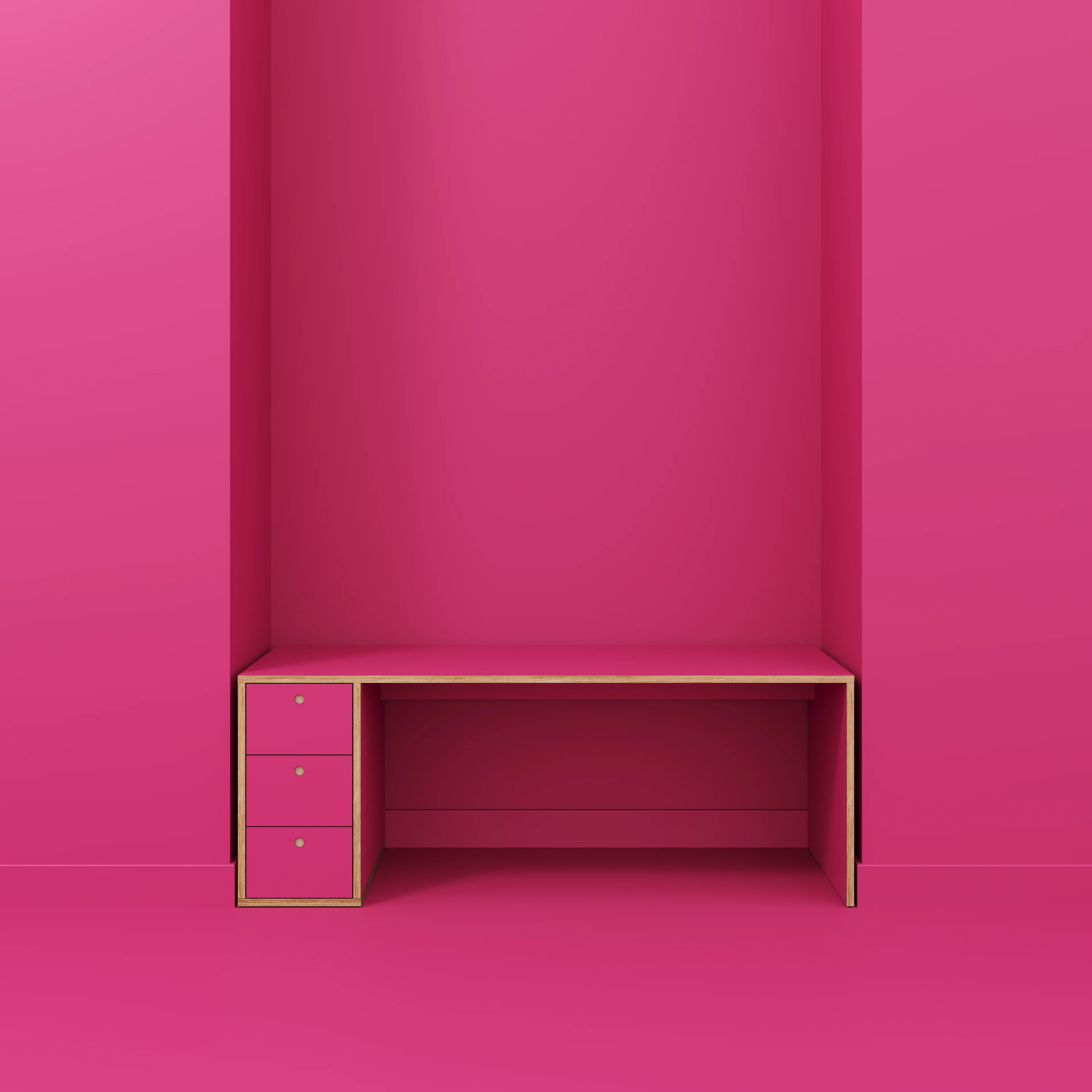 Plywood Desk with Storage Type 1 LH - Drawers - Formica Juicy Pink - 2000(w) x 800(d) x 750(h) - Image 2