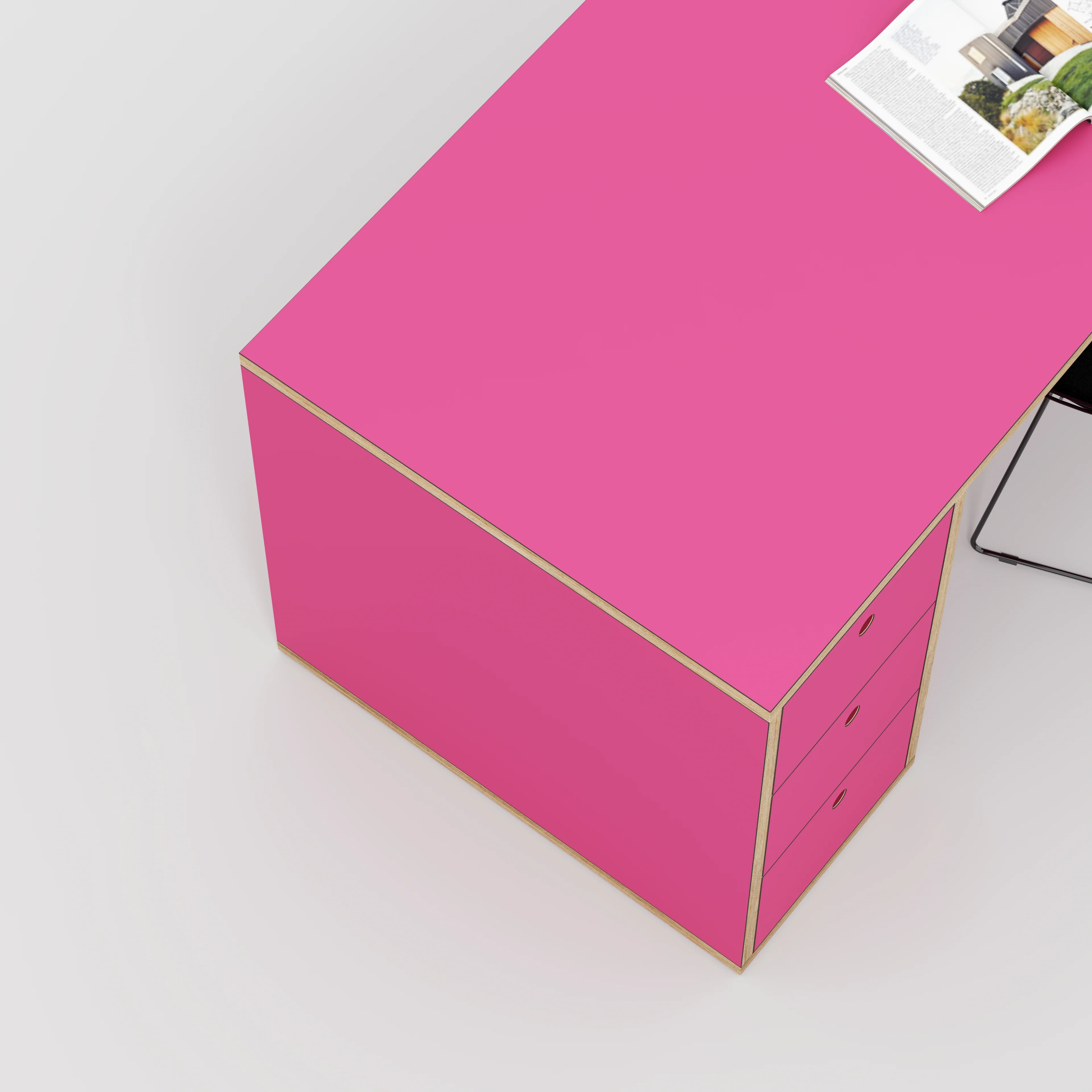 Plywood Desk with Storage Type 1 LH - Drawers - Formica Juicy Pink - 2000(w) x 800(d) x 750(h) - Image 3