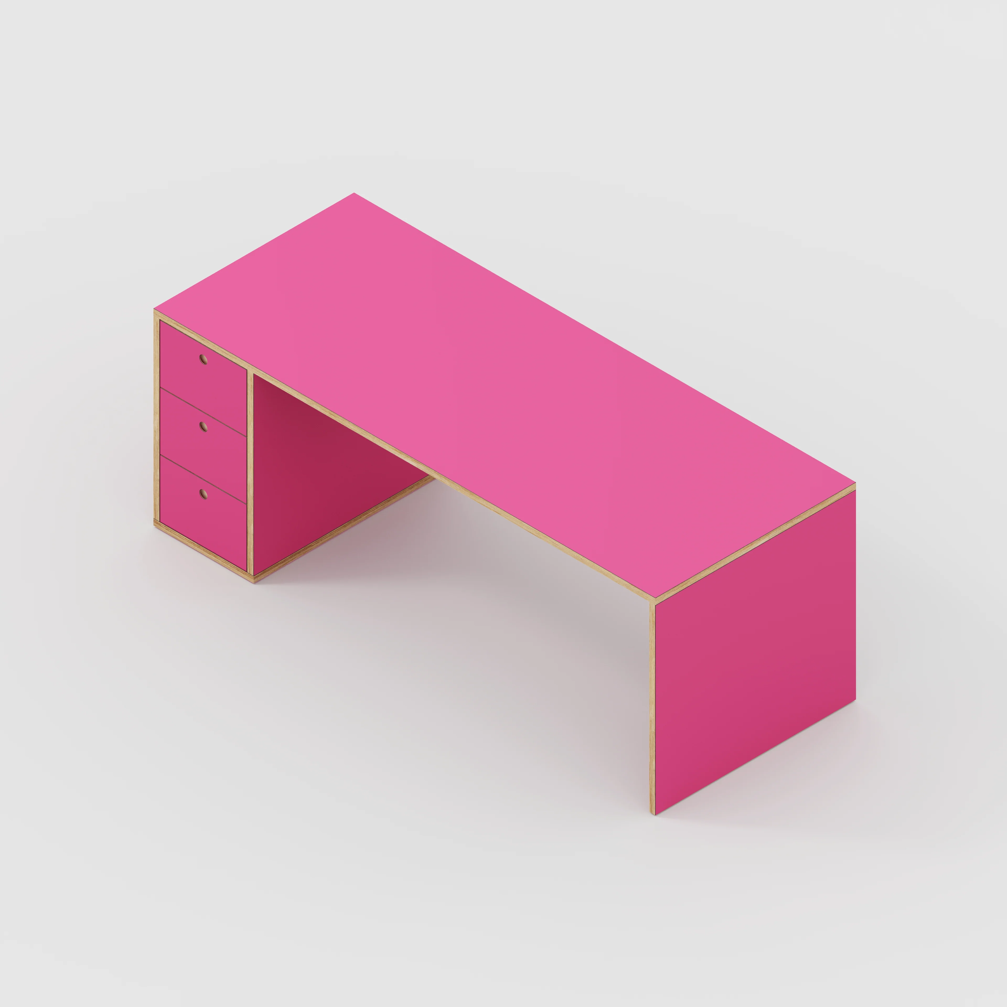Plywood Desk with Storage Type 1 LH - Drawers - Formica Juicy Pink - 2000(w) x 800(d) x 750(h) - Image 5