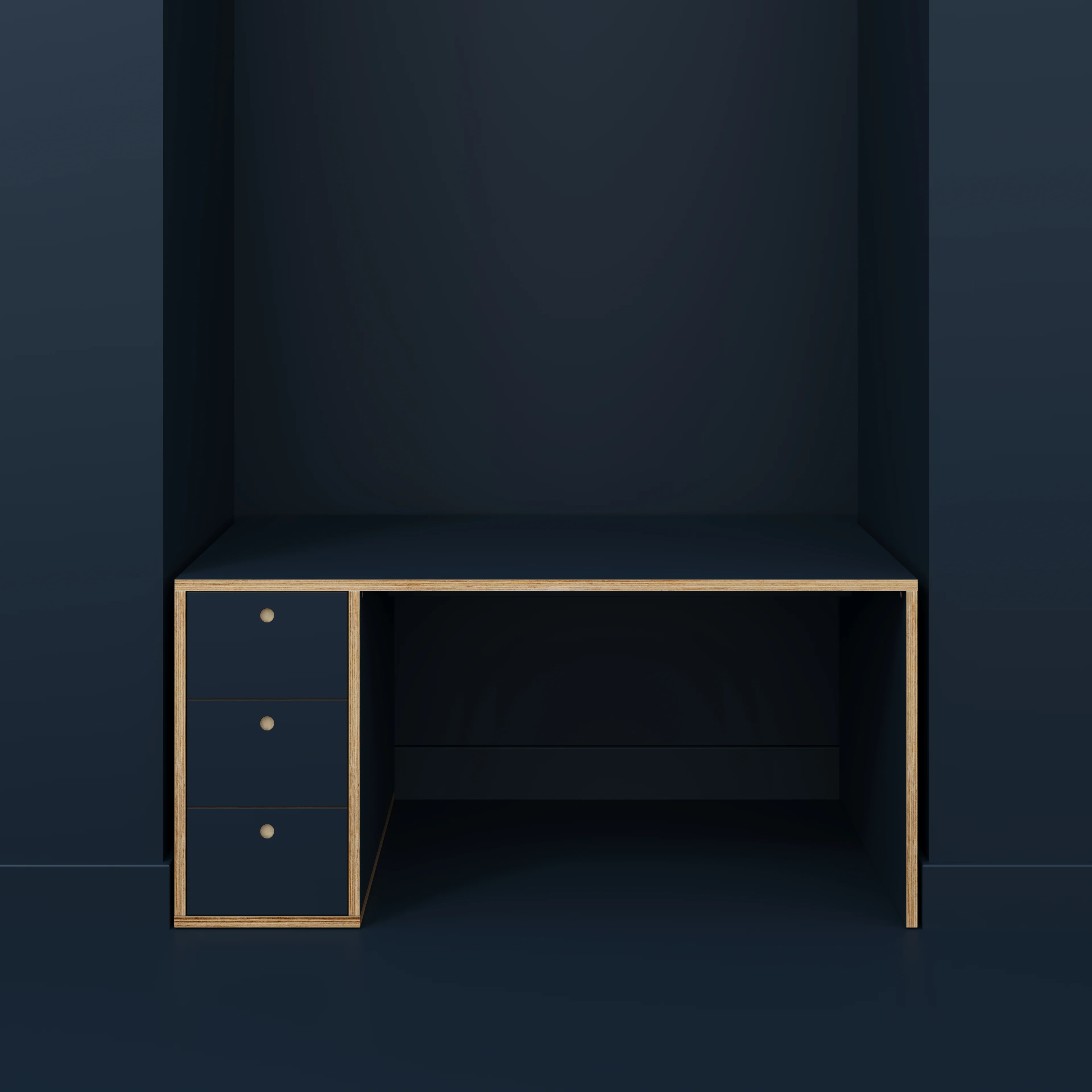 Plywood Desk with Storage Type 1 LH - Drawers - Formica Night Sea Blue - 1600(w) x 800(d) x 750(h) - Image 2