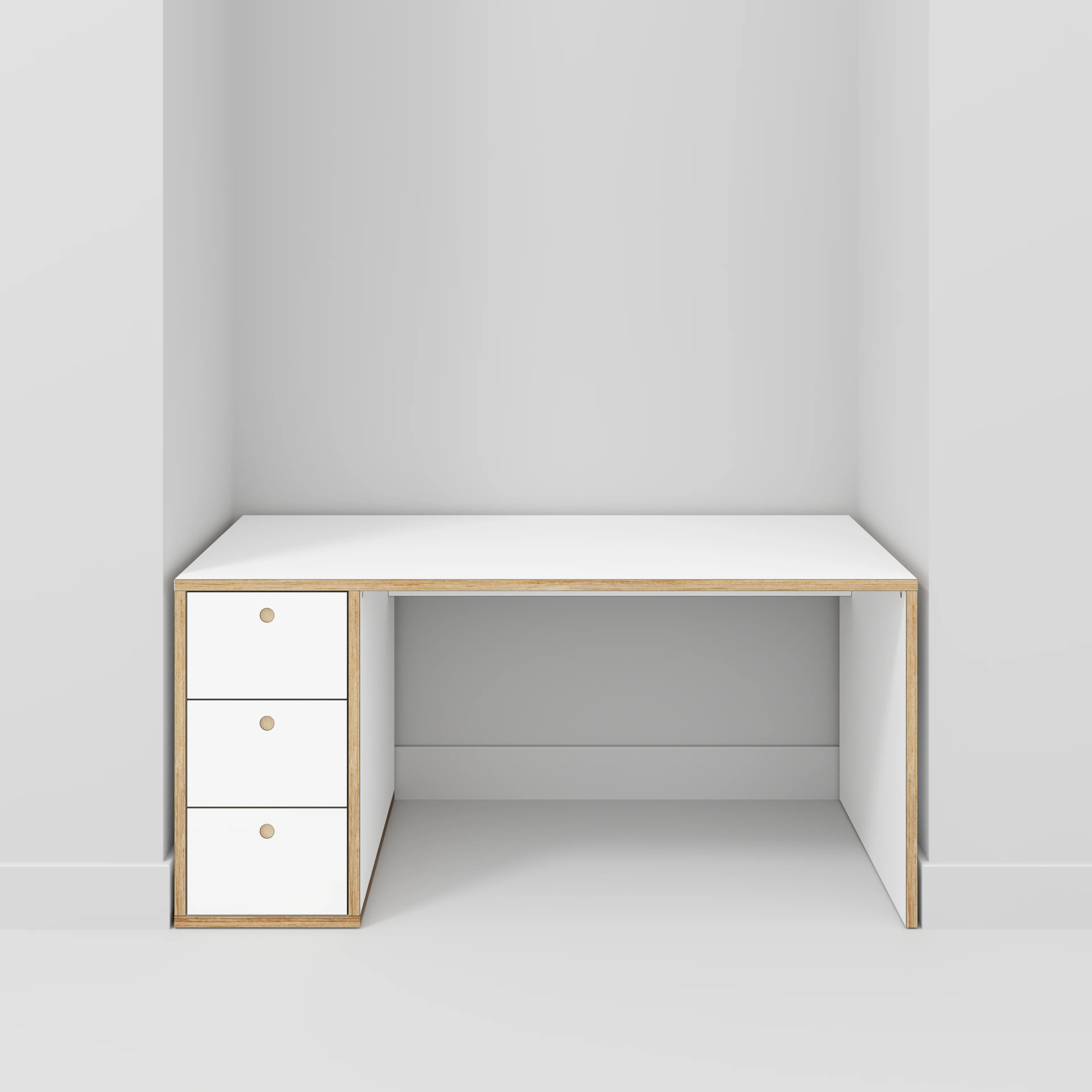 Plywood Desk with Storage Type 1 LH - Drawers - Formica White - 1600(w) x 800(d) x 750(h) - Image 2