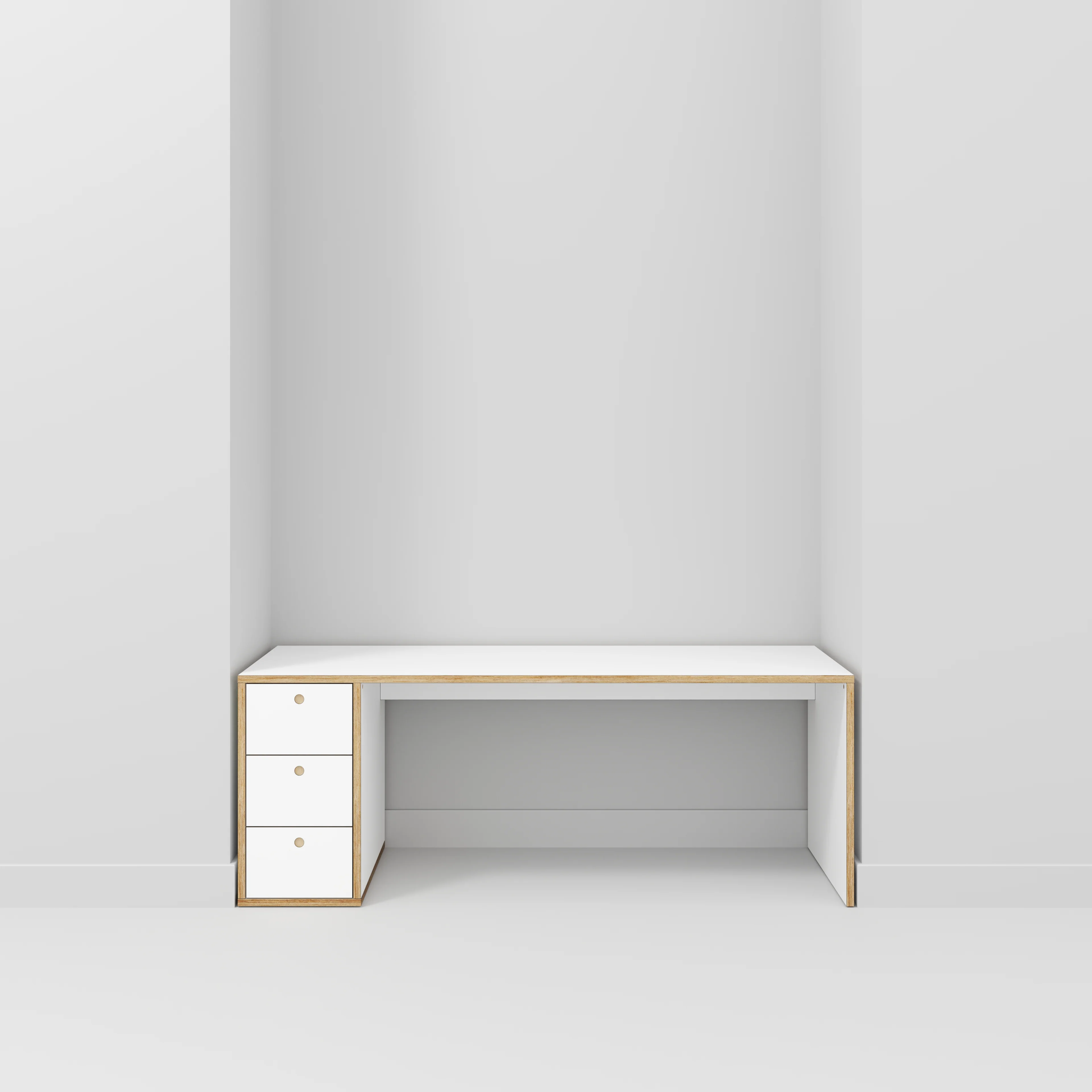 Plywood Desk with Storage Type 1 LH - Drawers - Formica White - 2000(w) x 800(d) x 750(h) - Image 2