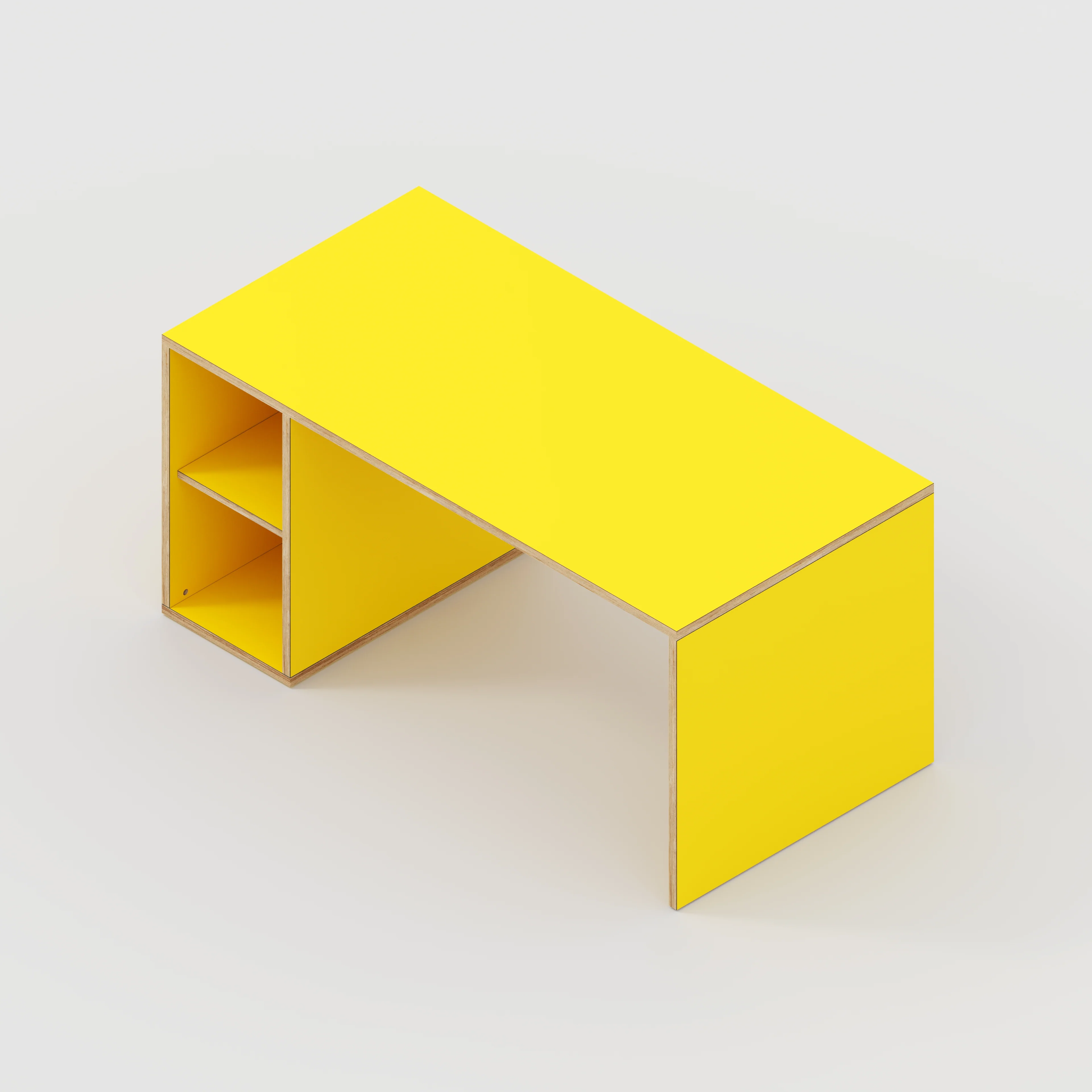 Plywood Desk with Storage Type 1 LH - Open Shelves - Formica Chrome Yellow - 1600(w) x 800(d) x 750(h) - Image 5
