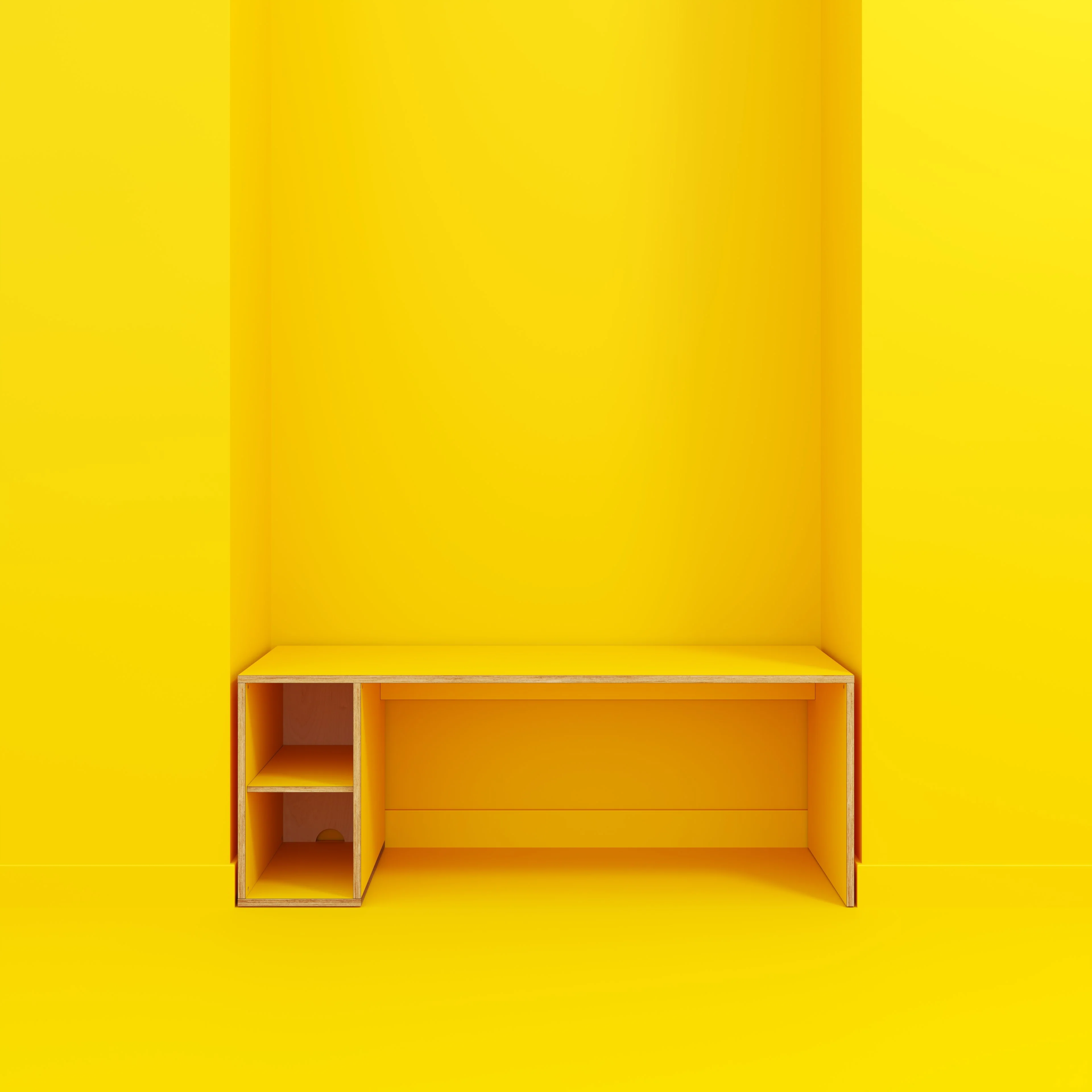 Plywood Desk with Storage Type 1 LH - Open Shelves - Formica Chrome Yellow - 2000(w) x 800(d) x 750(h) - Image 2