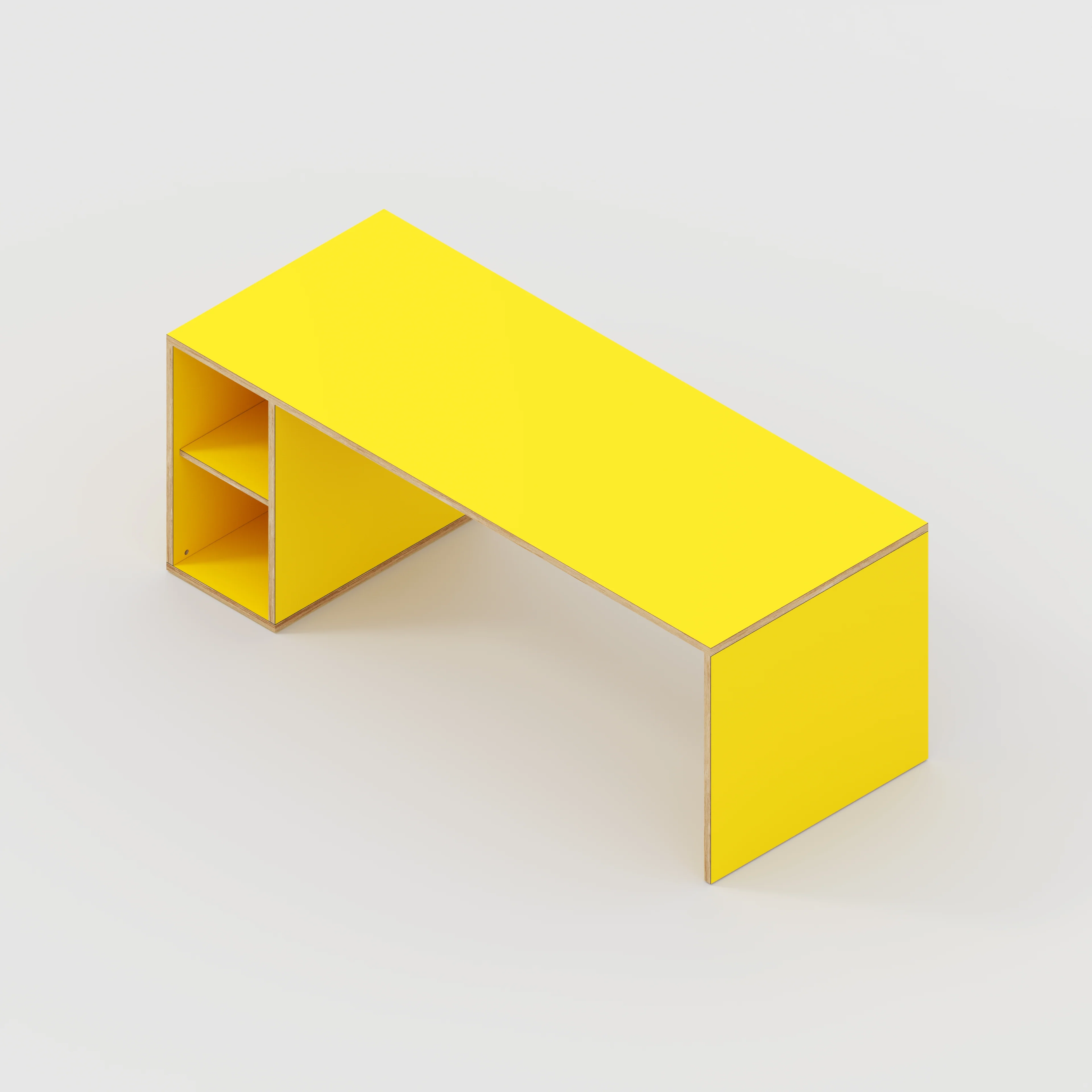 Plywood Desk with Storage Type 1 LH - Open Shelves - Formica Chrome Yellow - 2000(w) x 800(d) x 750(h) - Image 5