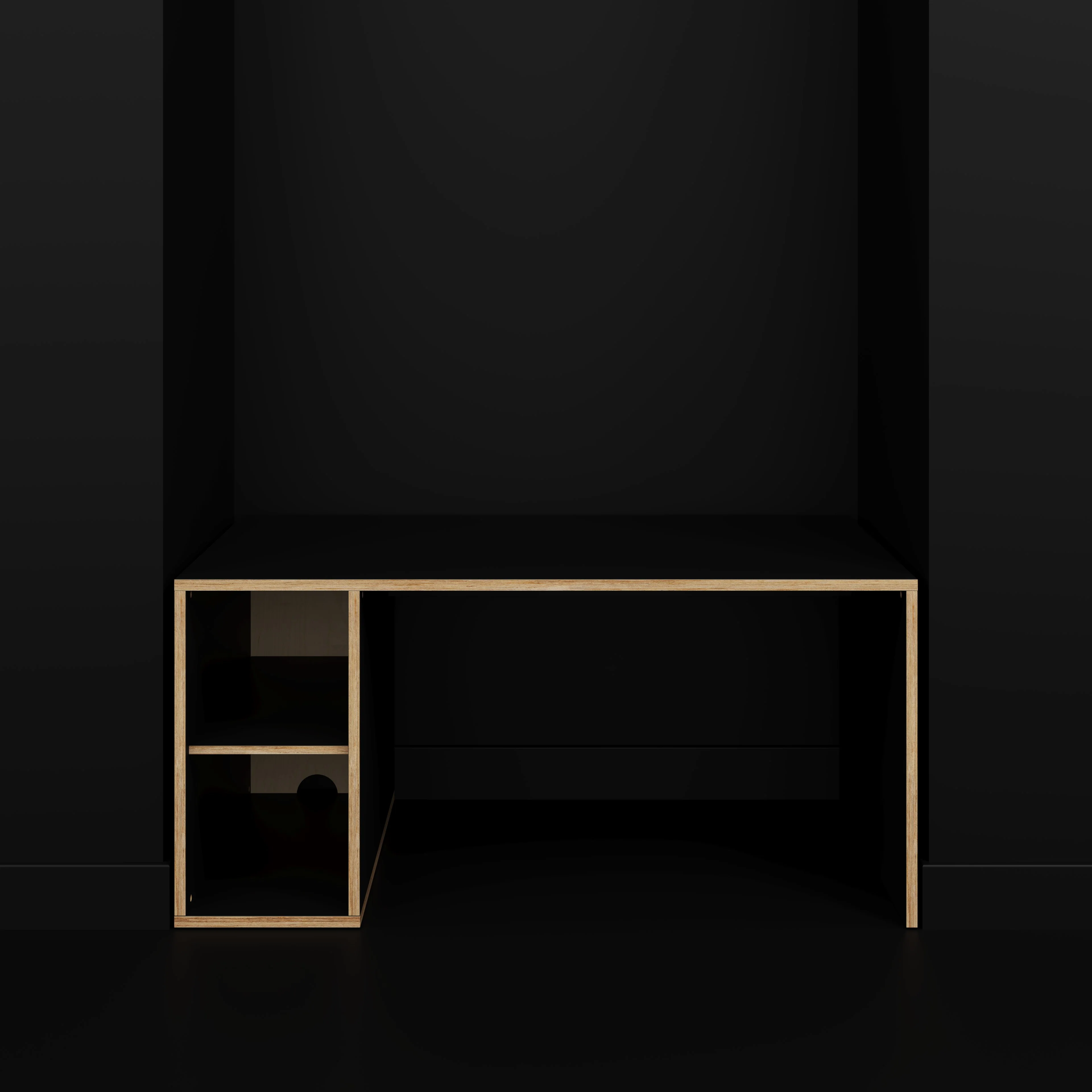 Plywood Desk with Storage Type 1 LH - Open Shelves - Formica Diamond Black - 1600(w) x 800(d) x 750(h) - Image 2