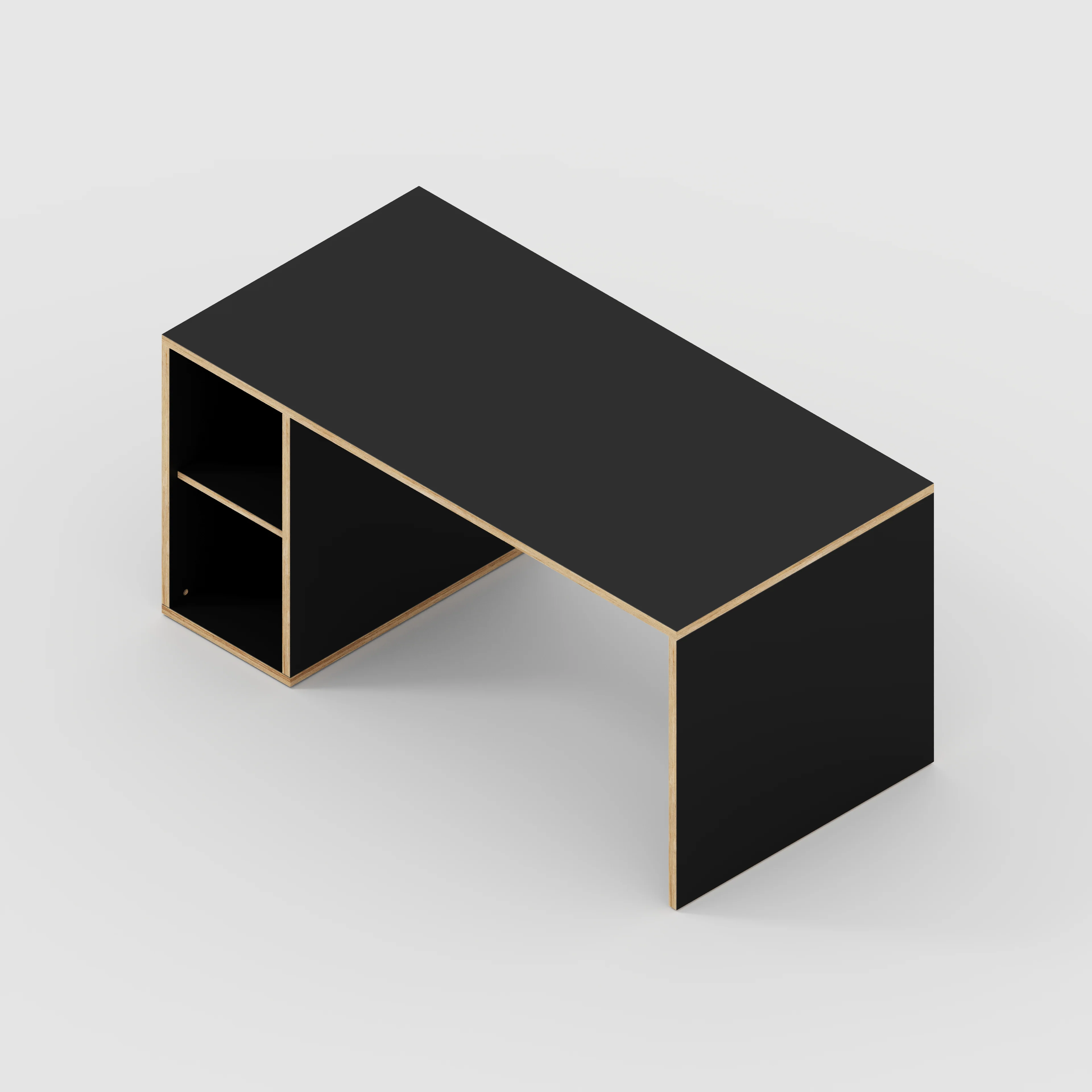 Plywood Desk with Storage Type 1 LH - Open Shelves - Formica Diamond Black - 1600(w) x 800(d) x 750(h) - Image 5