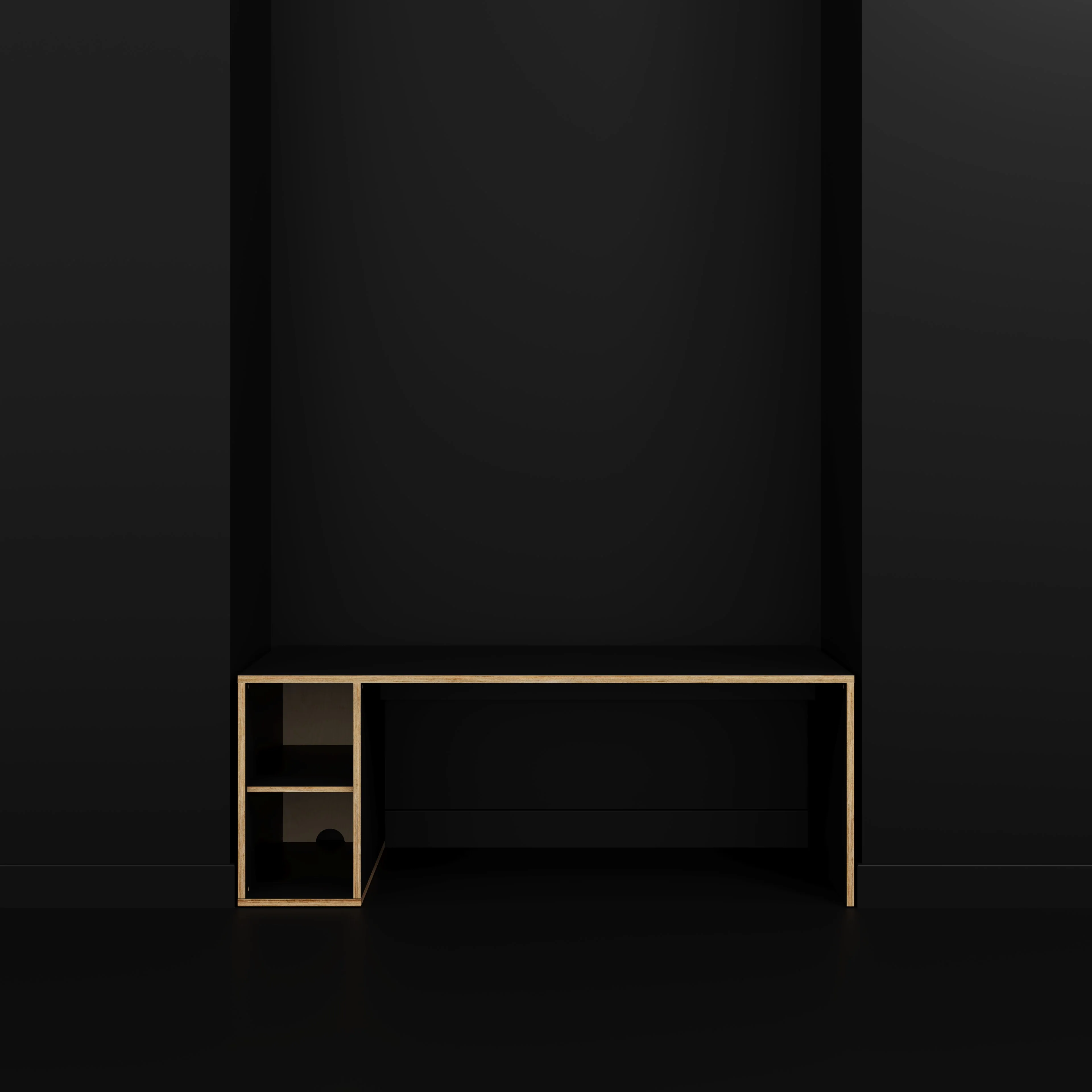 Plywood Desk with Storage Type 1 LH - Open Shelves - Formica Diamond Black - 2000(w) x 800(d) x 750(h) - Image 2