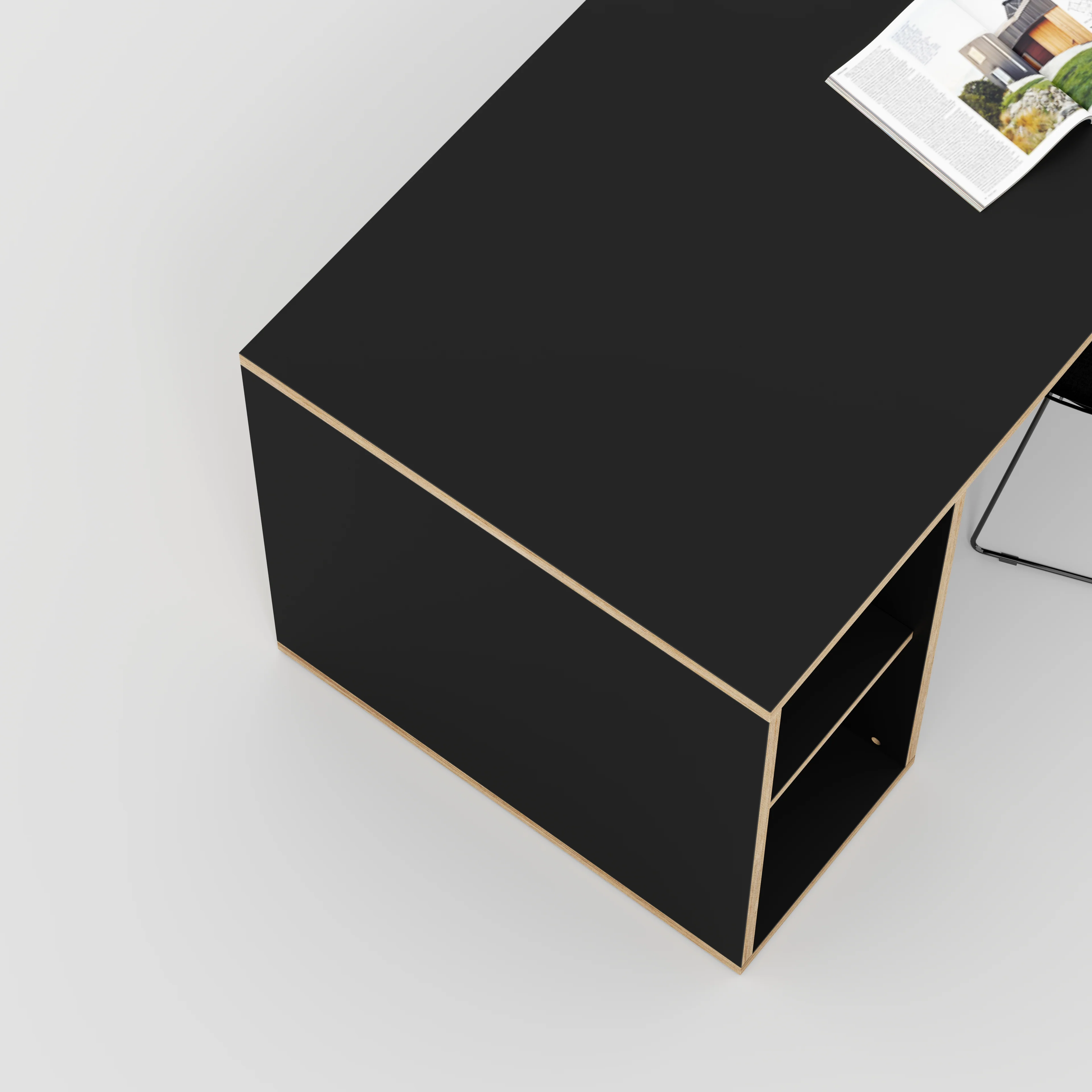 Plywood Desk with Storage Type 1 LH - Open Shelves - Formica Diamond Black - 2000(w) x 800(d) x 750(h) - Image 3