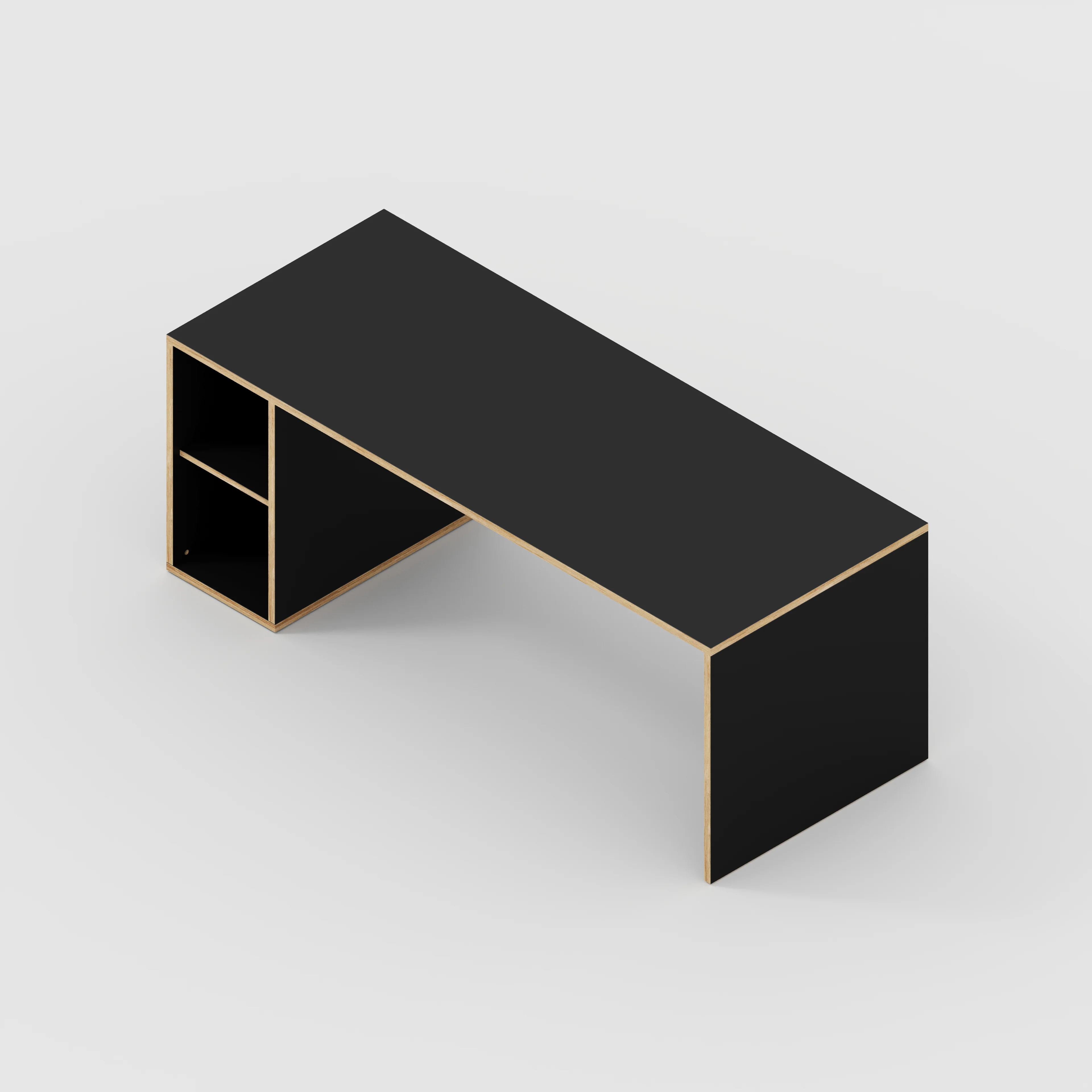 Plywood Desk with Storage Type 1 LH - Open Shelves - Formica Diamond Black - 2000(w) x 800(d) x 750(h) - Image 5
