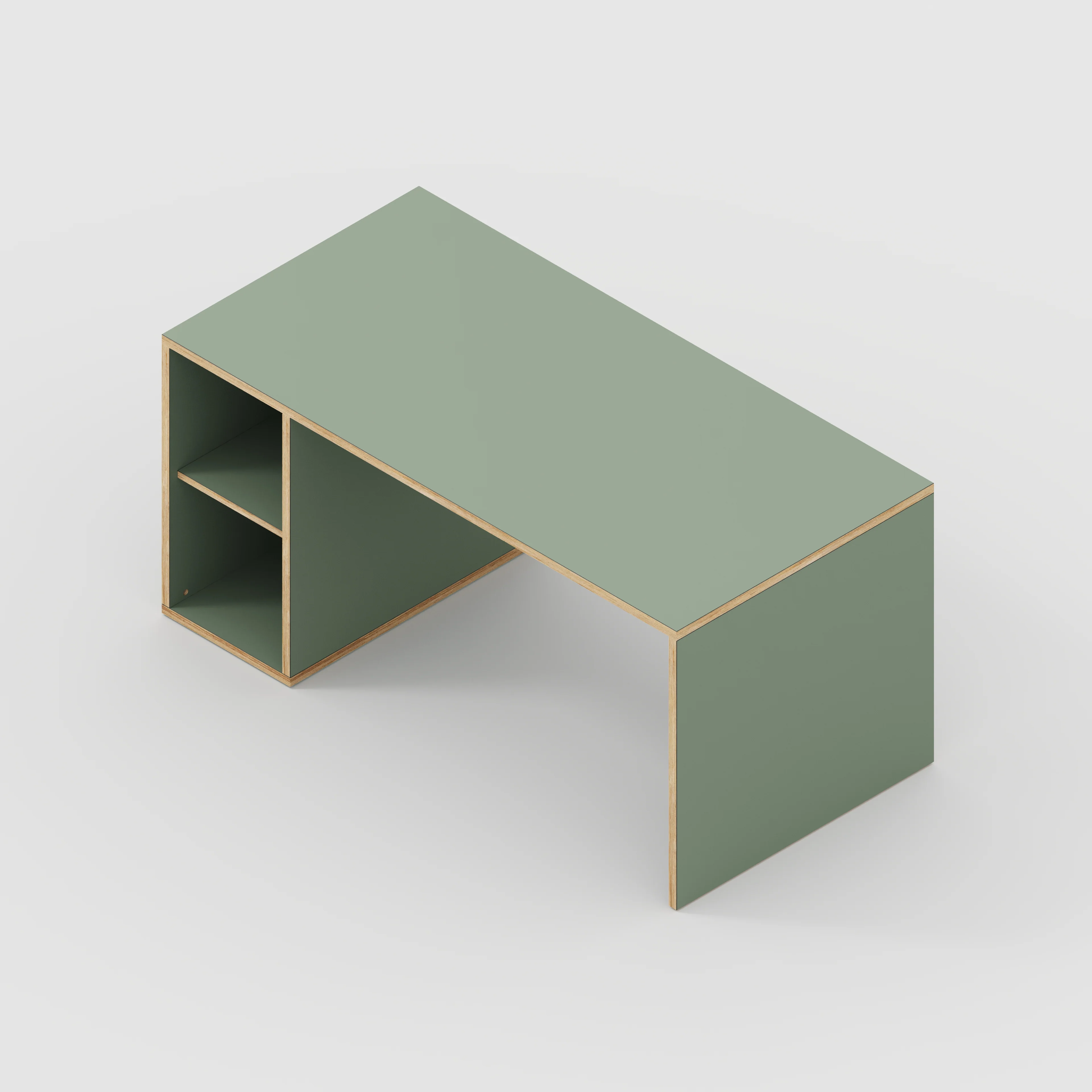 Plywood Desk with Storage Type 1 LH - Open Shelves - Formica Green Slate - 1600(w) x 800(d) x 750(h) - Image 5