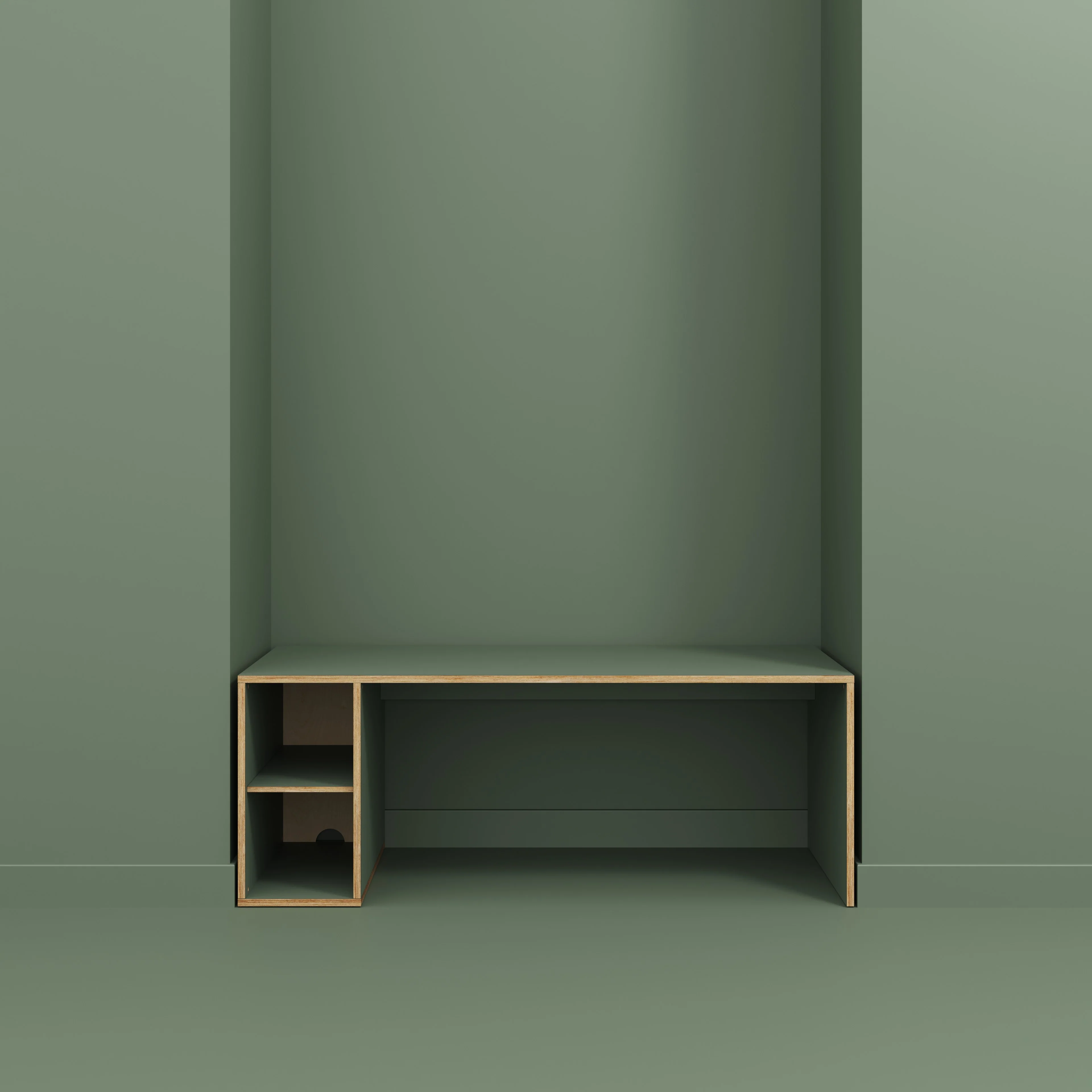 Plywood Desk with Storage Type 1 LH - Open Shelves - Formica Green Slate - 2000(w) x 800(d) x 750(h) - Image 2