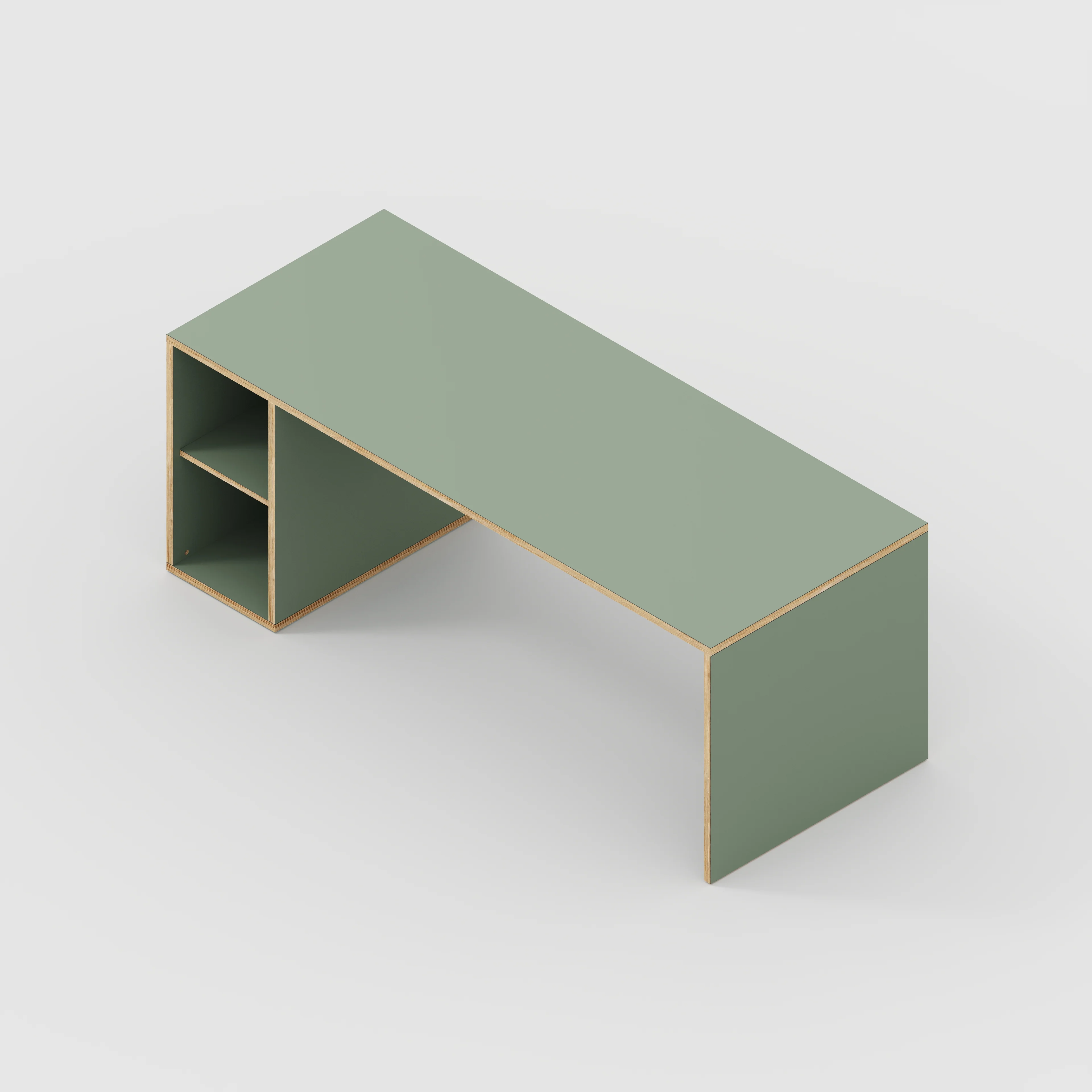 Plywood Desk with Storage Type 1 LH - Open Shelves - Formica Green Slate - 2000(w) x 800(d) x 750(h) - Image 5