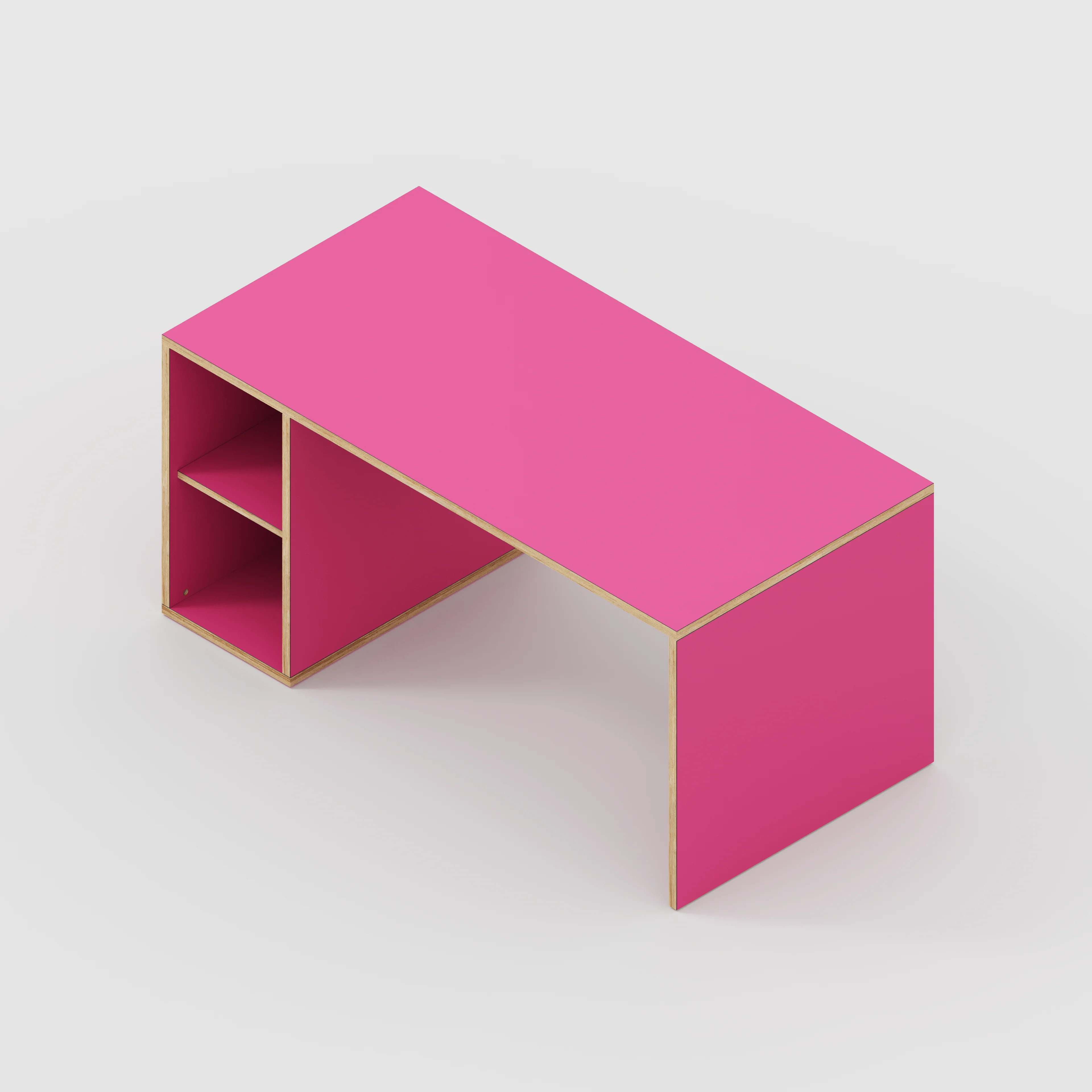 Plywood Desk with Storage Type 1 LH - Open Shelves - Formica Juicy Pink - 1600(w) x 800(d) x 750(h) - Image 5
