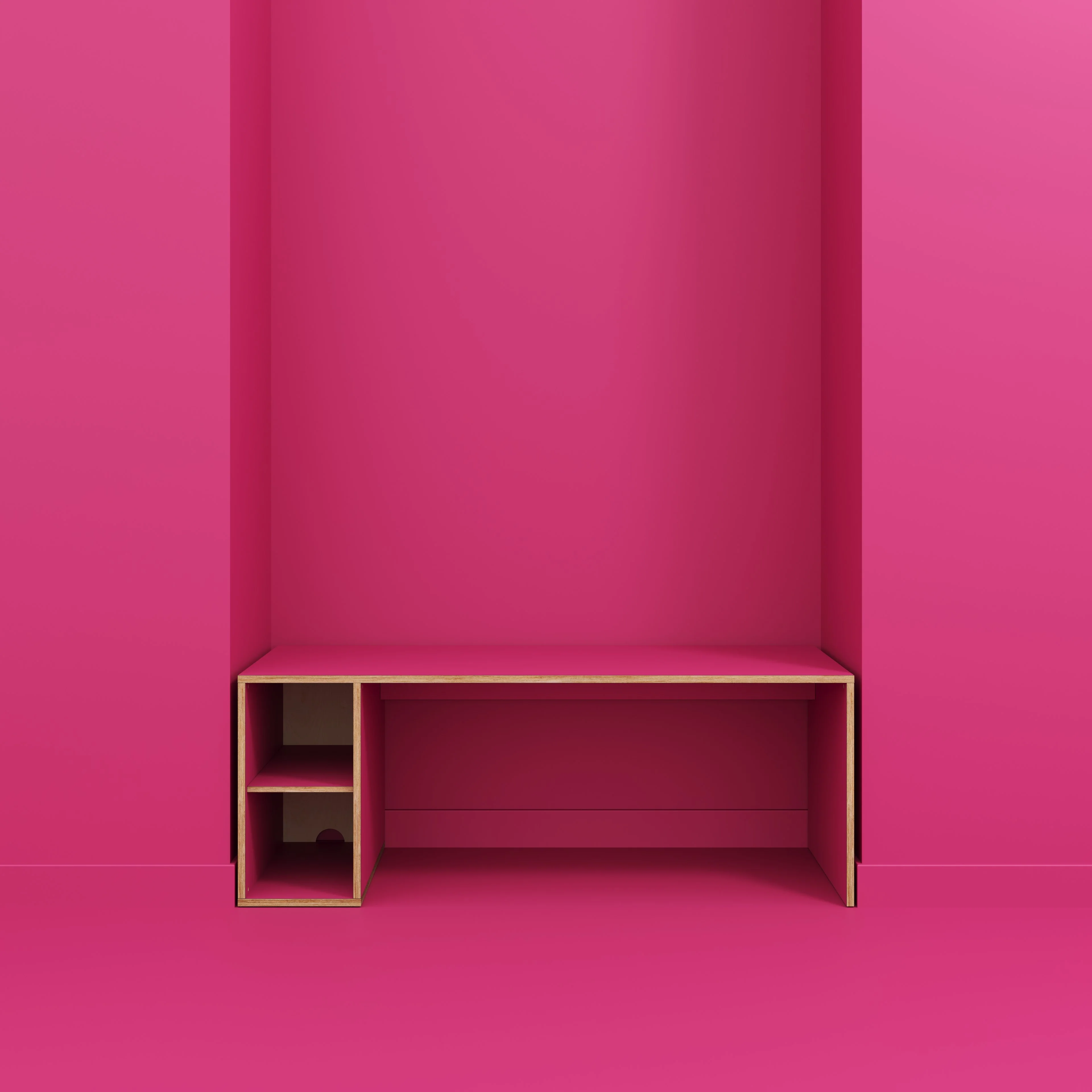 Plywood Desk with Storage Type 1 LH - Open Shelves - Formica Juicy Pink - 2000(w) x 800(d) x 750(h) - Image 2