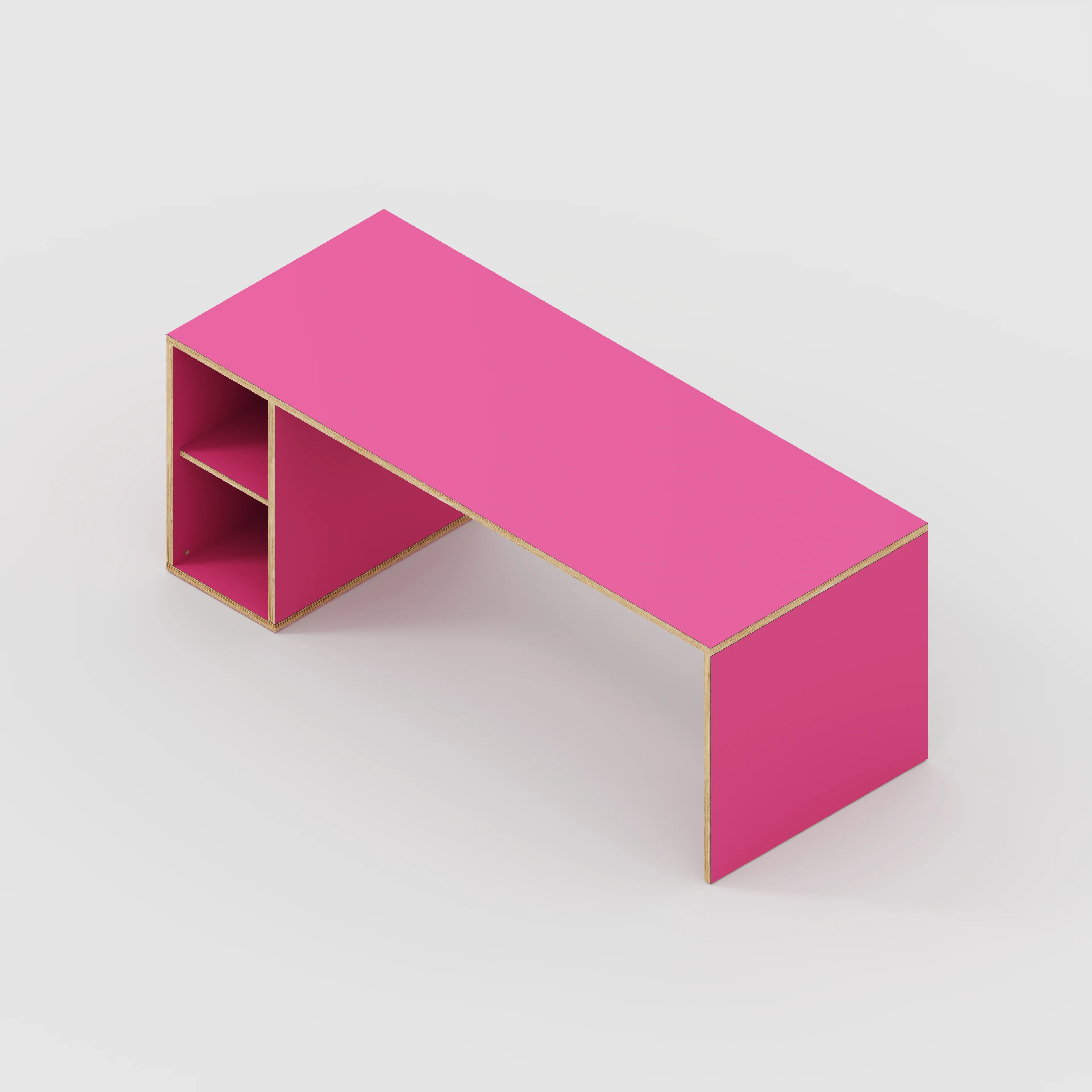 Plywood Desk with Storage Type 1 LH - Open Shelves - Formica Juicy Pink - 2000(w) x 800(d) x 750(h) - Image 5