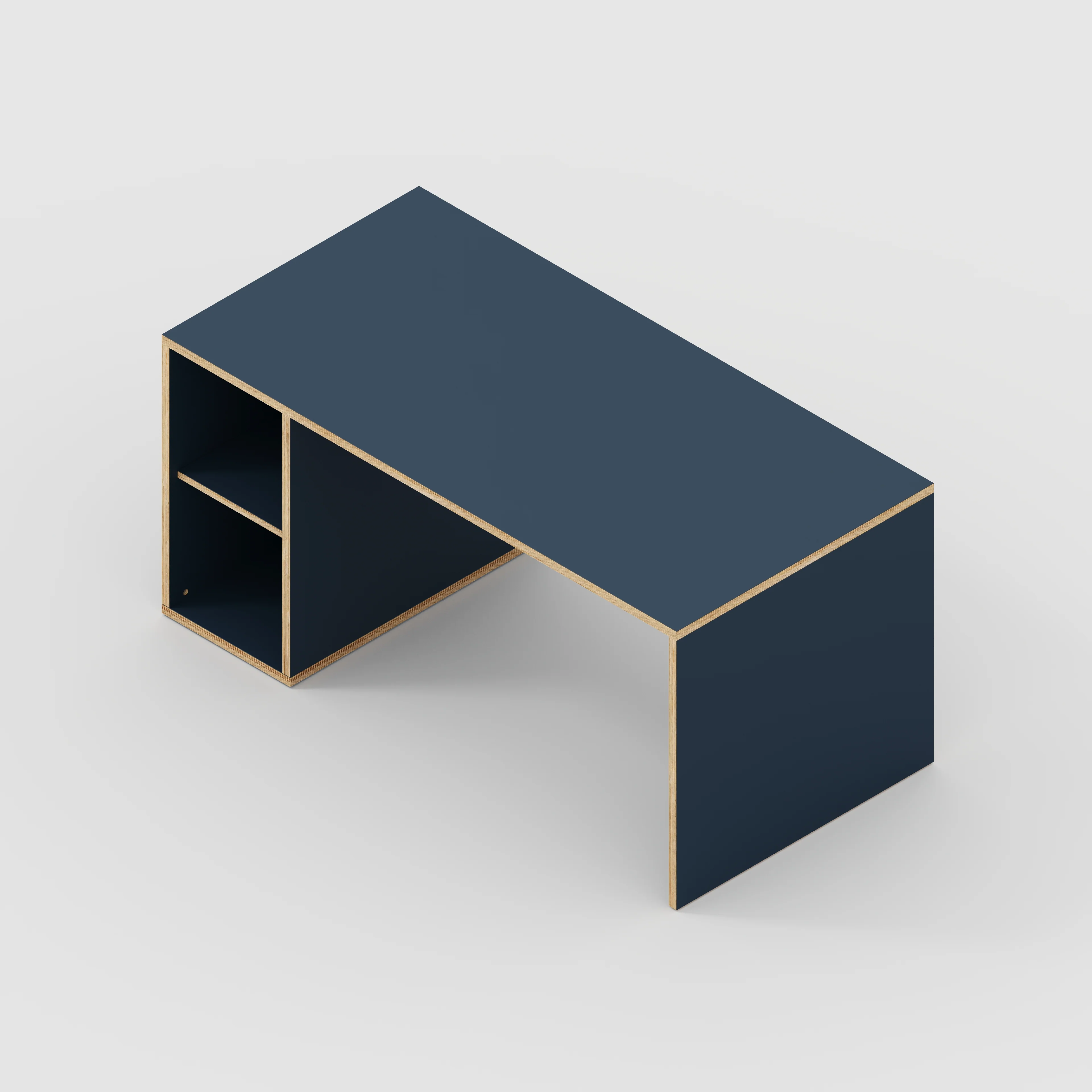 Plywood Desk with Storage Type 1 LH - Open Shelves - Formica Night Sea Blue - 1600(w) x 800(d) x 750(h) - Image 5