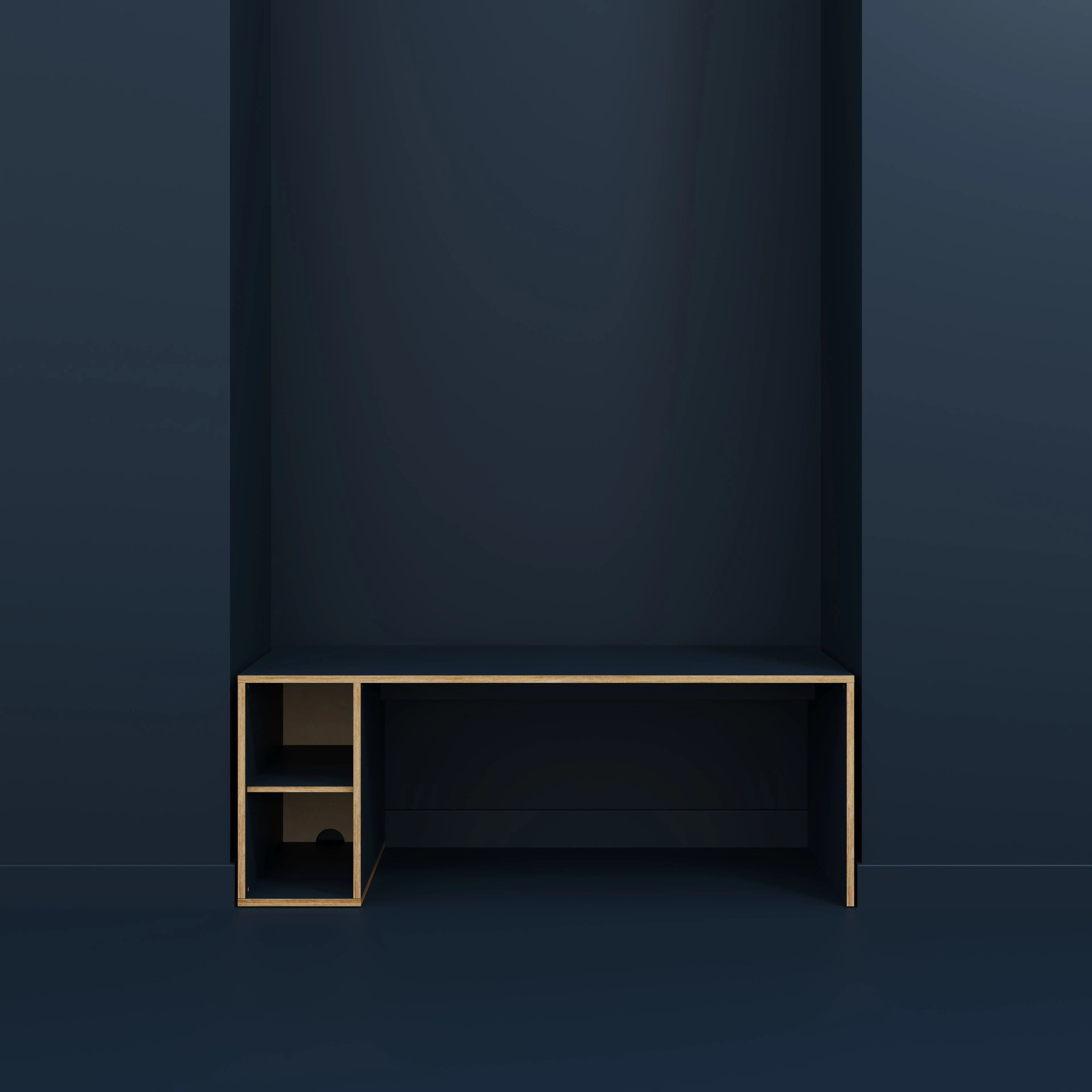 Plywood Desk with Storage Type 1 LH - Open Shelves - Formica Night Sea Blue - 2000(w) x 800(d) x 750(h) - Image 2