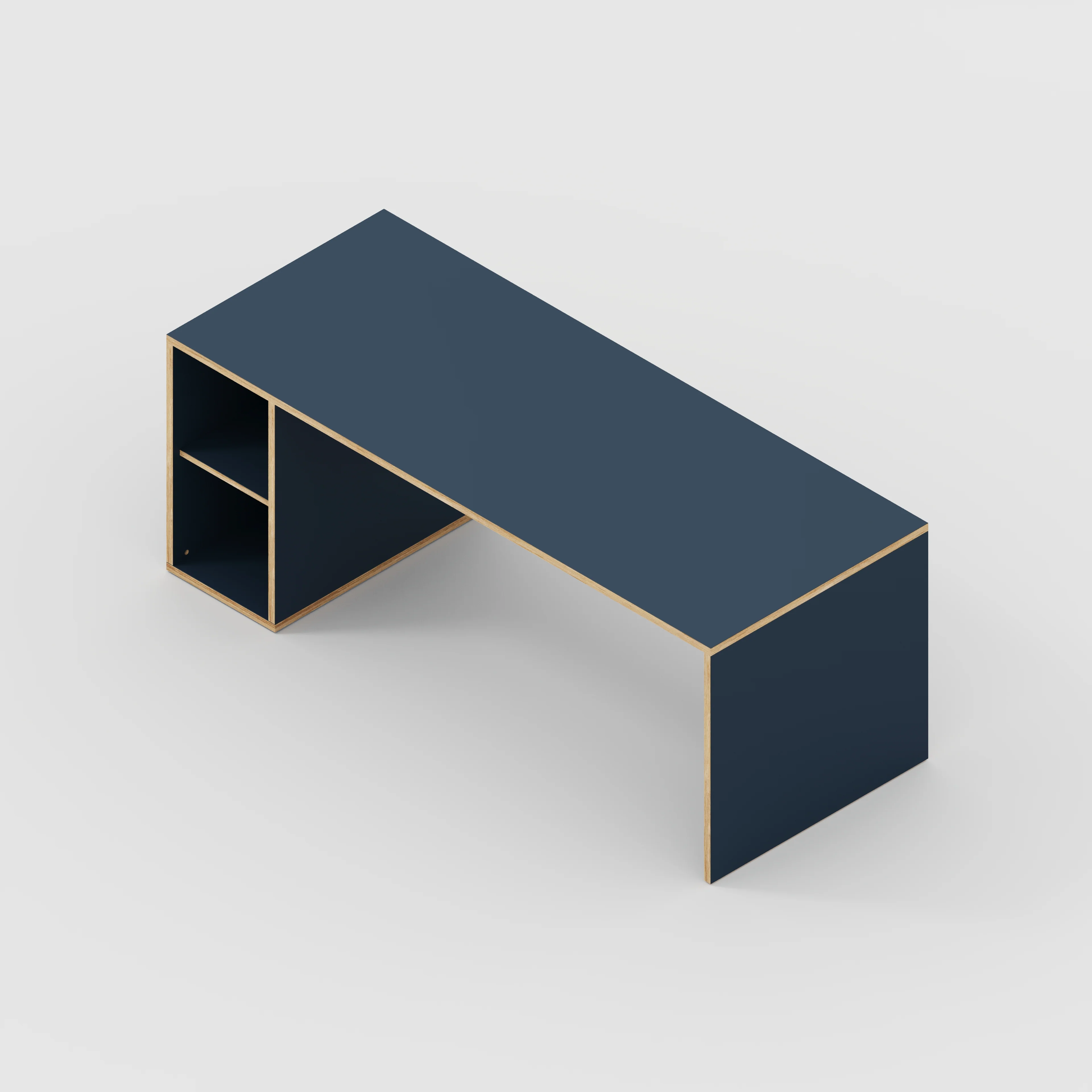 Plywood Desk with Storage Type 1 LH - Open Shelves - Formica Night Sea Blue - 2000(w) x 800(d) x 750(h) - Image 5