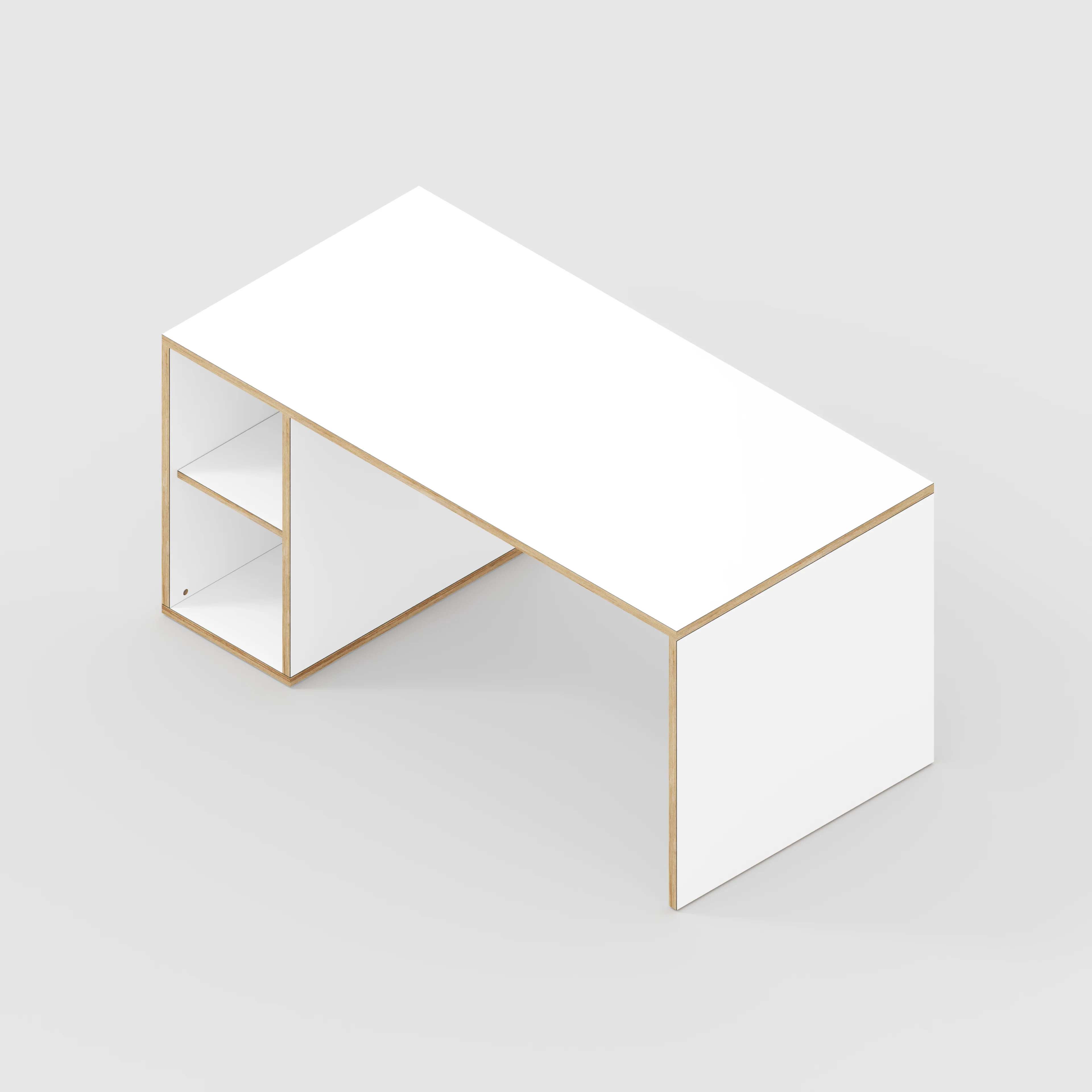 Plywood Desk with Storage Type 1 LH - Open Shelves - Formica White - 1600(w) x 800(d) x 750(h) - Image 5