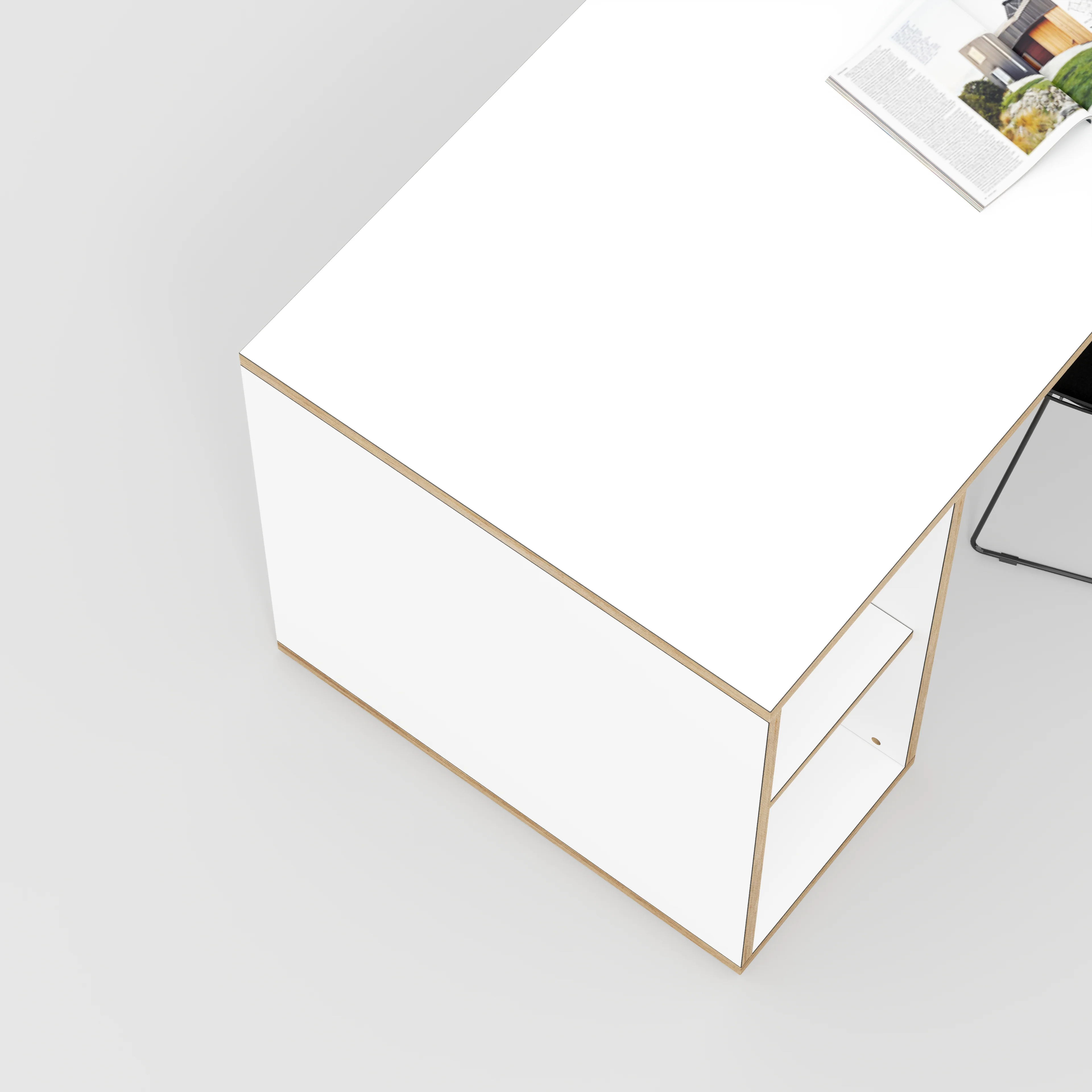 Plywood Desk with Storage Type 1 LH - Open Shelves - Formica White - 2000(w) x 800(d) x 750(h) - Image 3