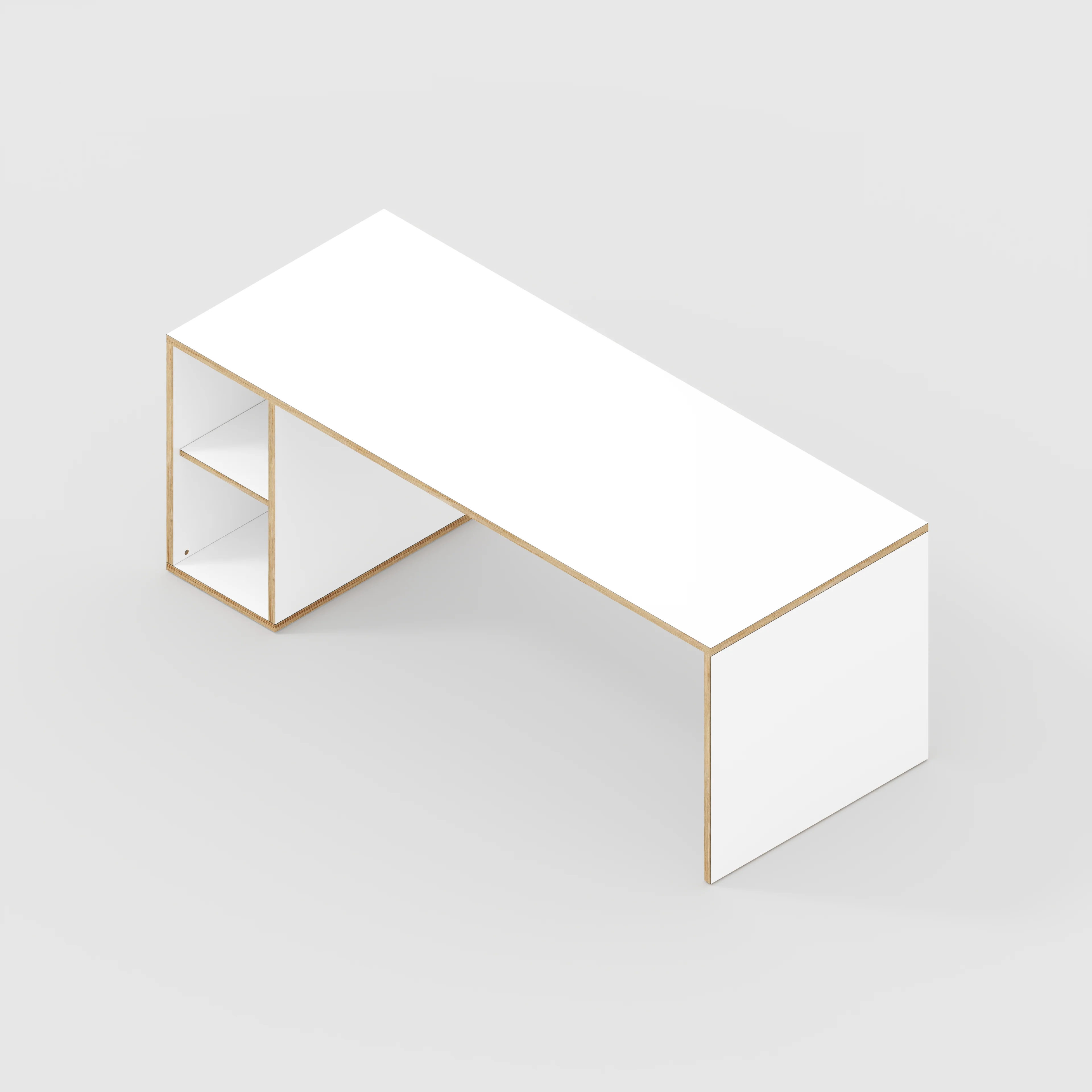 Plywood Desk with Storage Type 1 LH - Open Shelves - Formica White - 2000(w) x 800(d) x 750(h) - Image 5