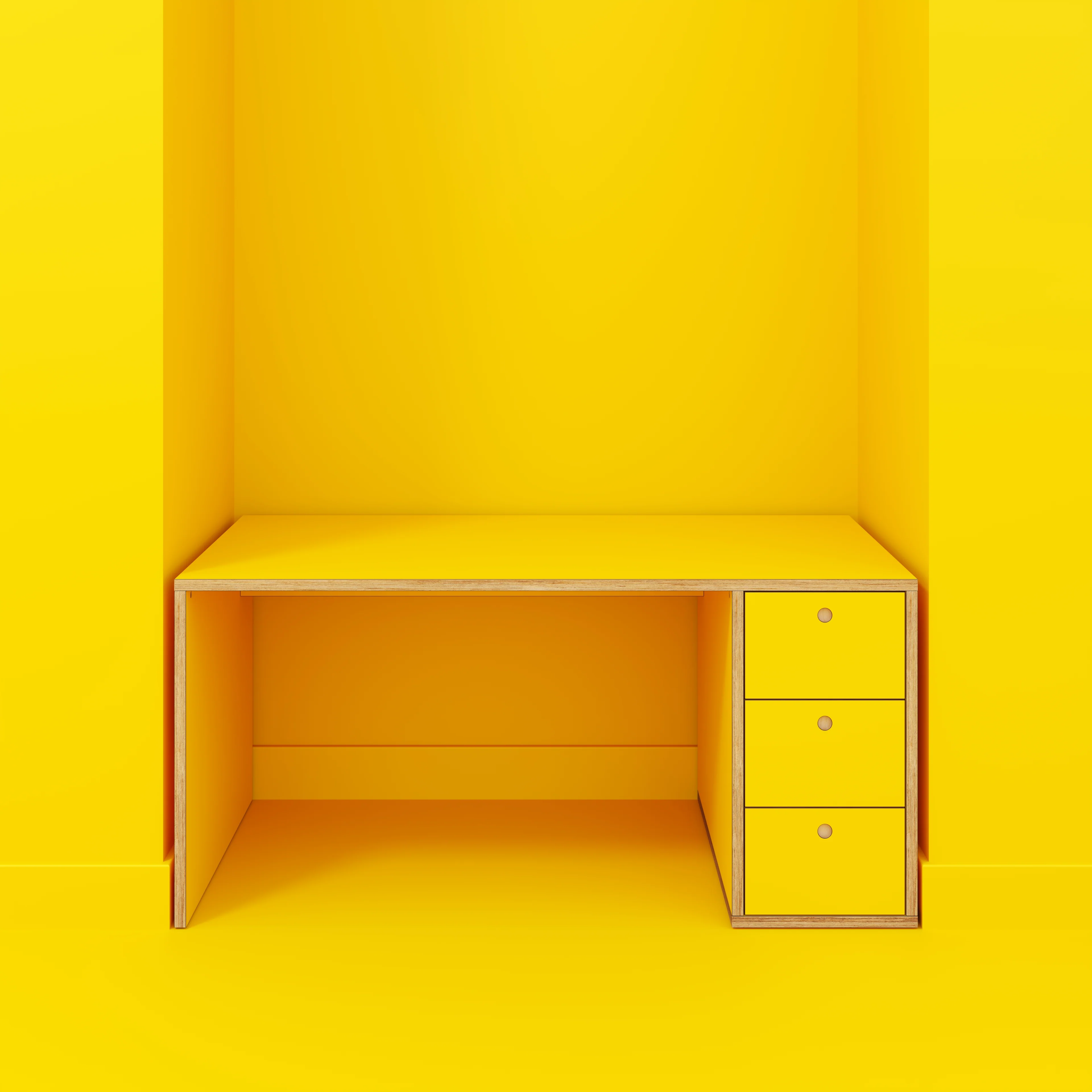 Plywood Desk with Storage Type 1 RH - Drawers - Formica Chrome Yellow - 1600(w) x 800(d) x 750(h) - Image 2