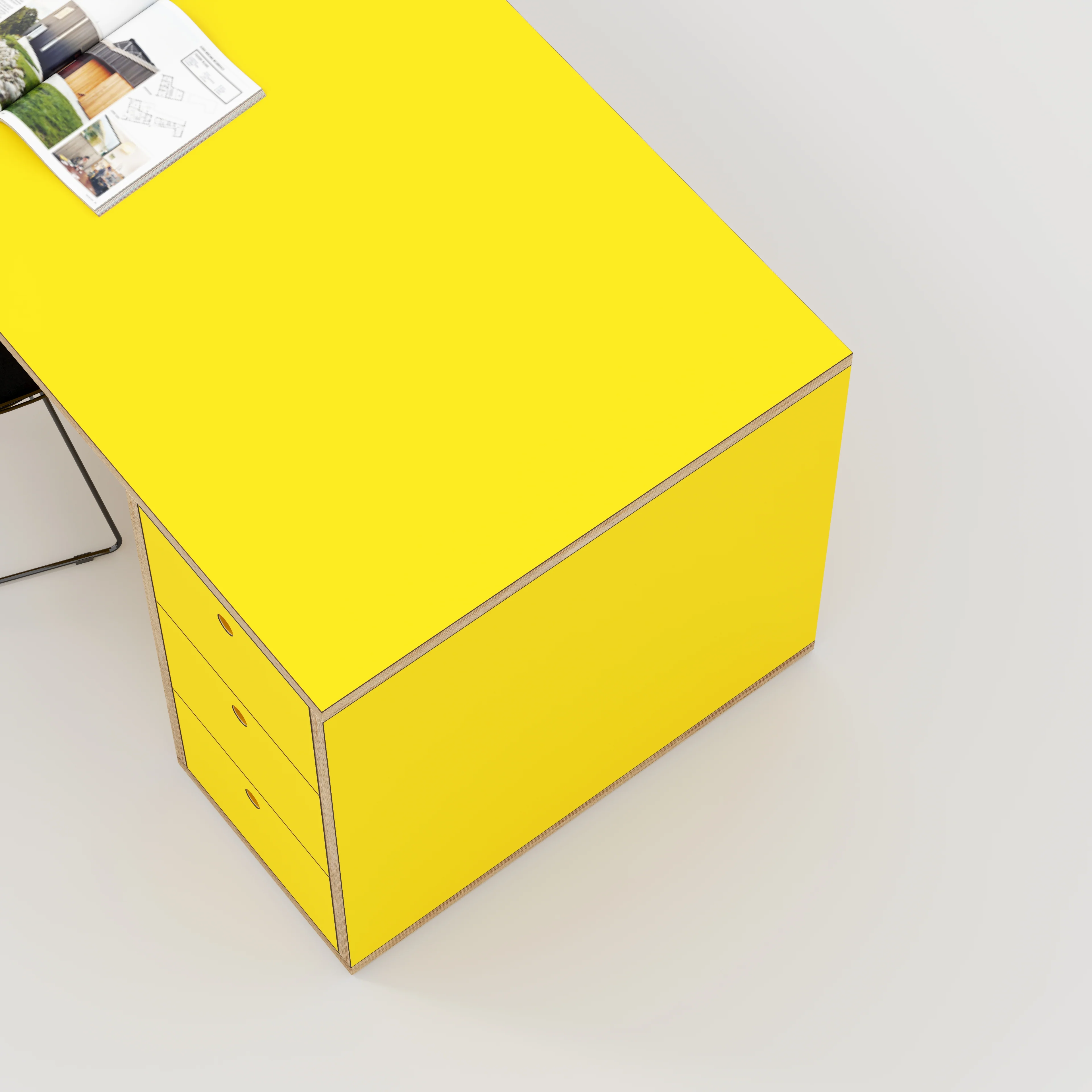 Plywood Desk with Storage Type 1 RH - Drawers - Formica Chrome Yellow - 1600(w) x 800(d) x 750(h) - Image 3