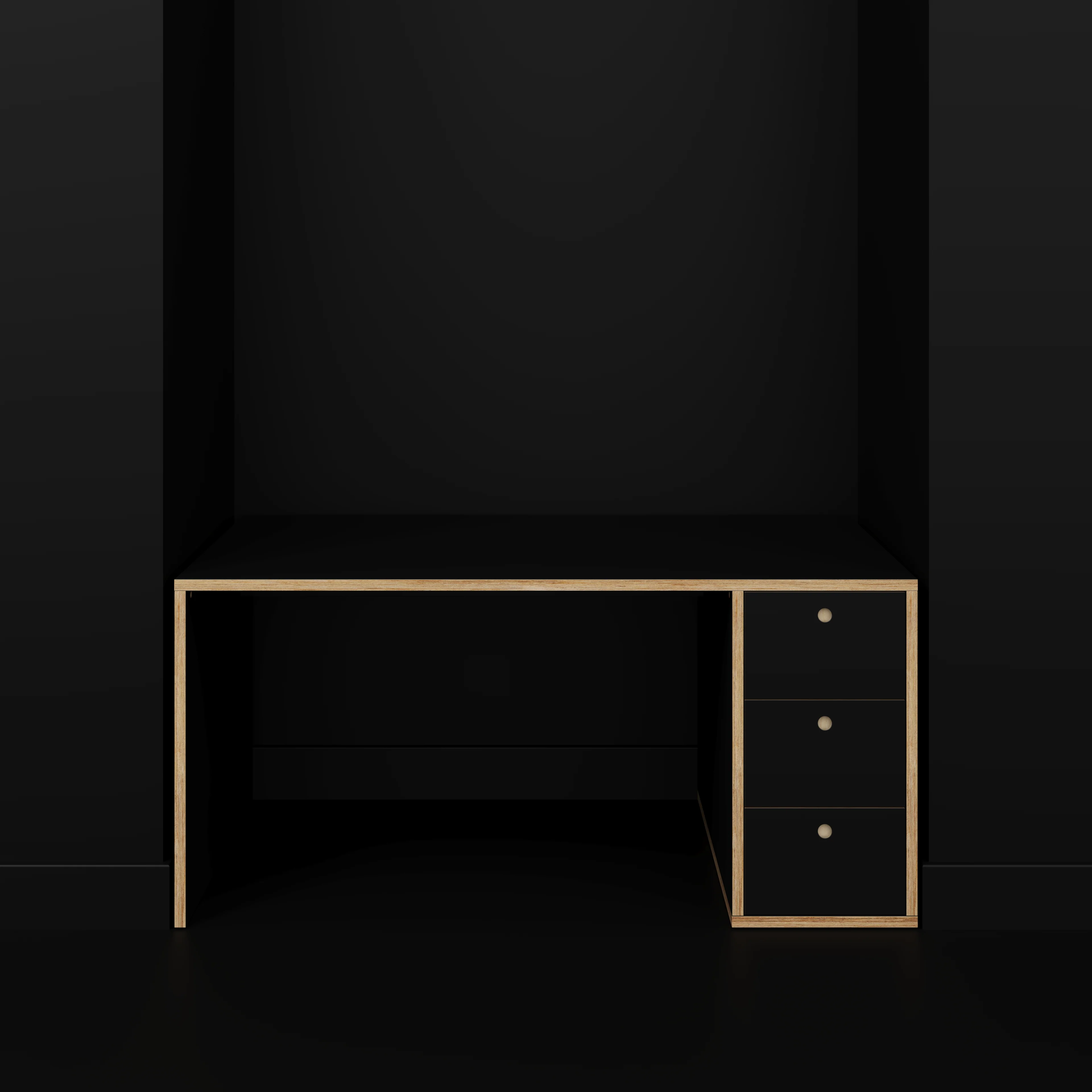 Plywood Desk with Storage Type 1 RH - Drawers - Formica Diamond Black - 1600(w) x 800(d) x 750(h) - Image 2
