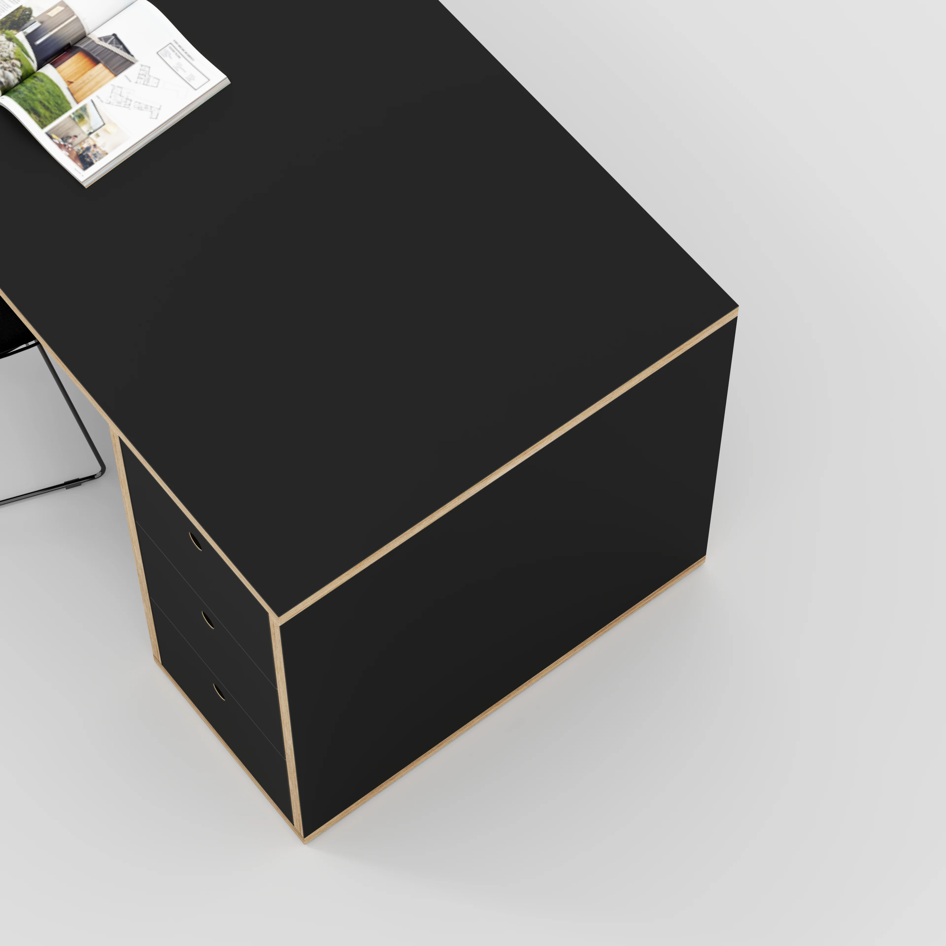 Plywood Desk with Storage Type 1 RH - Drawers - Formica Diamond Black - 2000(w) x 800(d) x 750(h) - Image 3