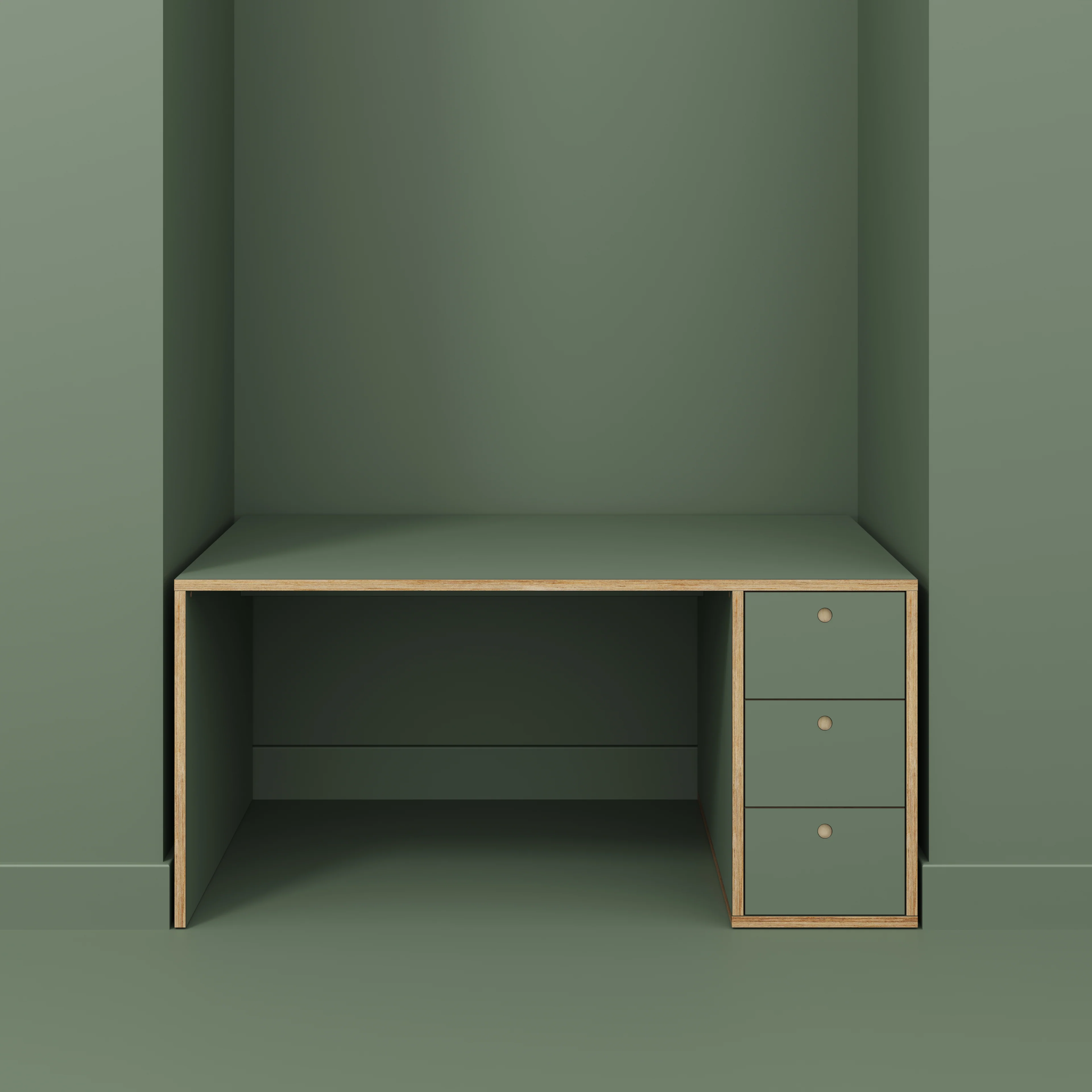 Plywood Desk with Storage Type 1 RH - Drawers - Formica Green Slate - 1600(w) x 800(d) x 750(h) - Image 2