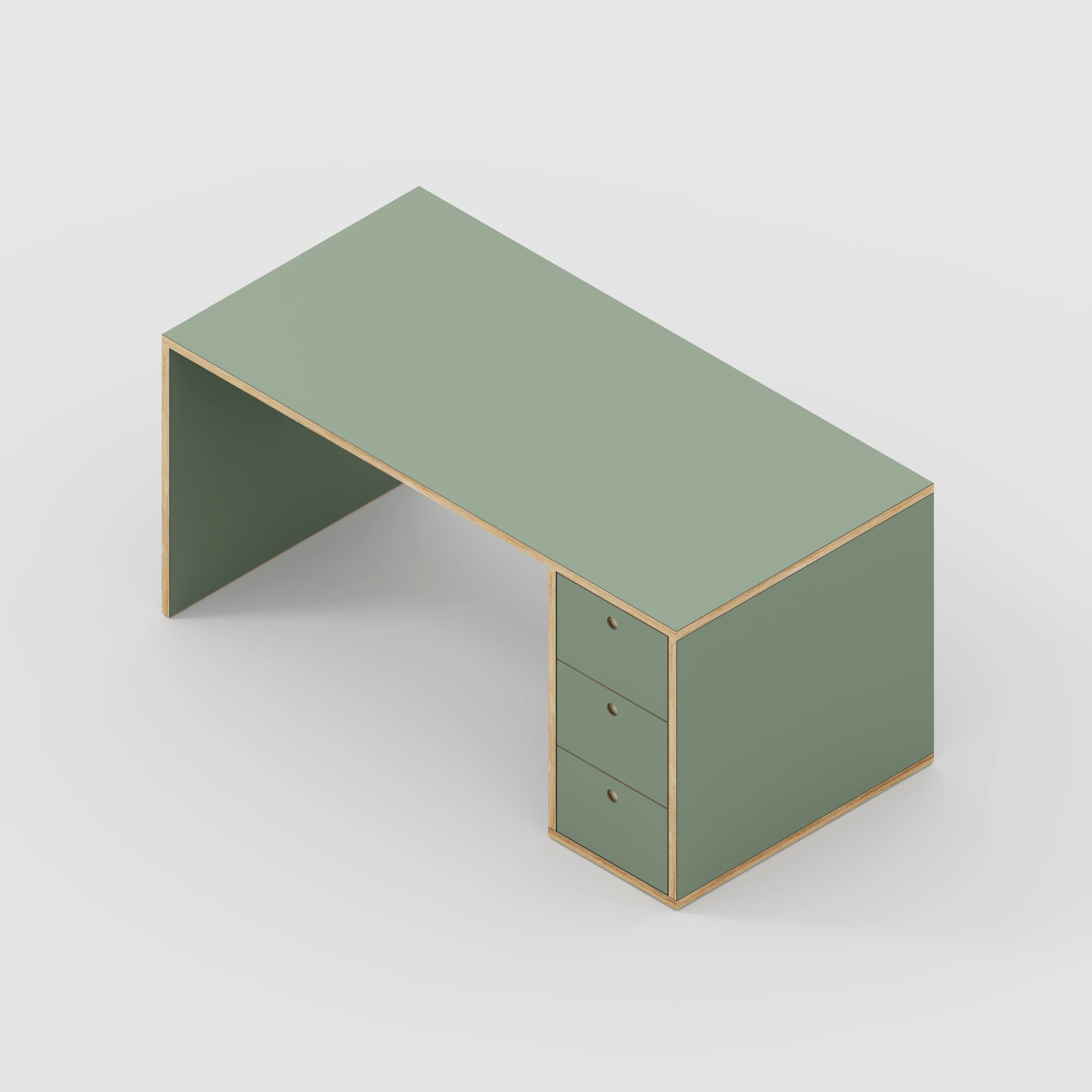 Plywood Desk with Storage Type 1 RH - Drawers - Formica Green Slate - 1600(w) x 800(d) x 750(h) - Image 5