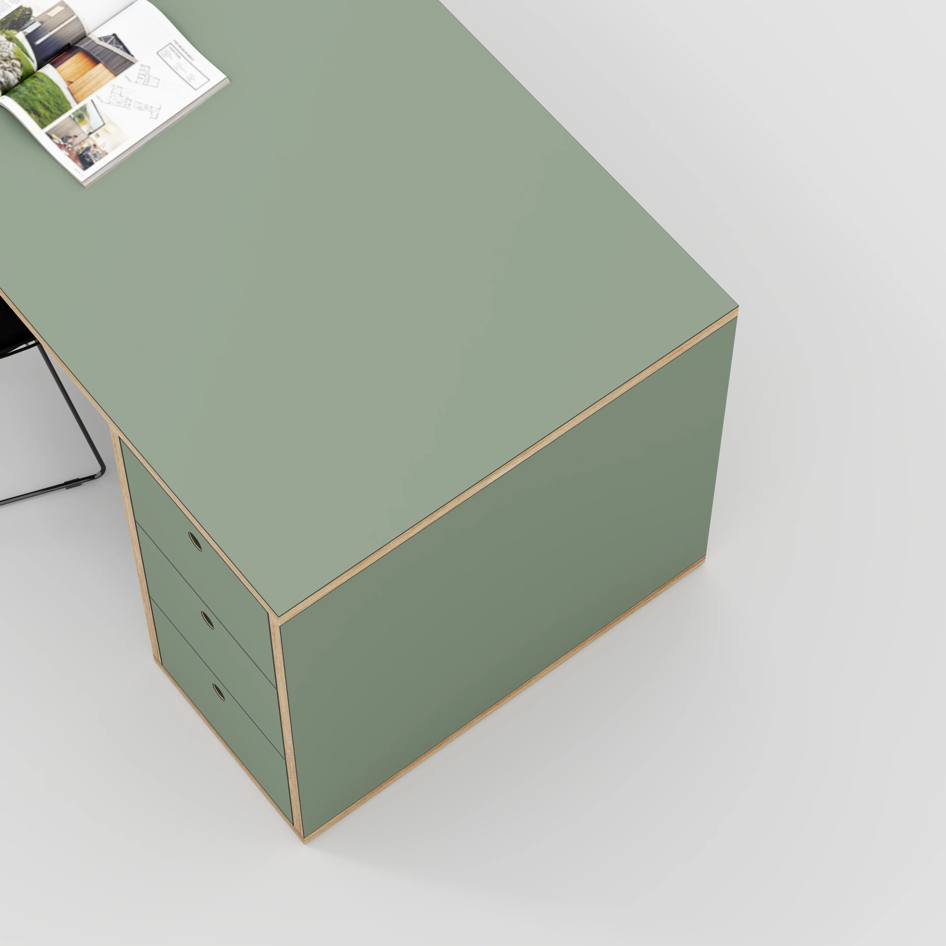Plywood Desk with Storage Type 1 RH - Drawers - Formica Green Slate - 2000(w) x 800(d) x 750(h) - Image 3