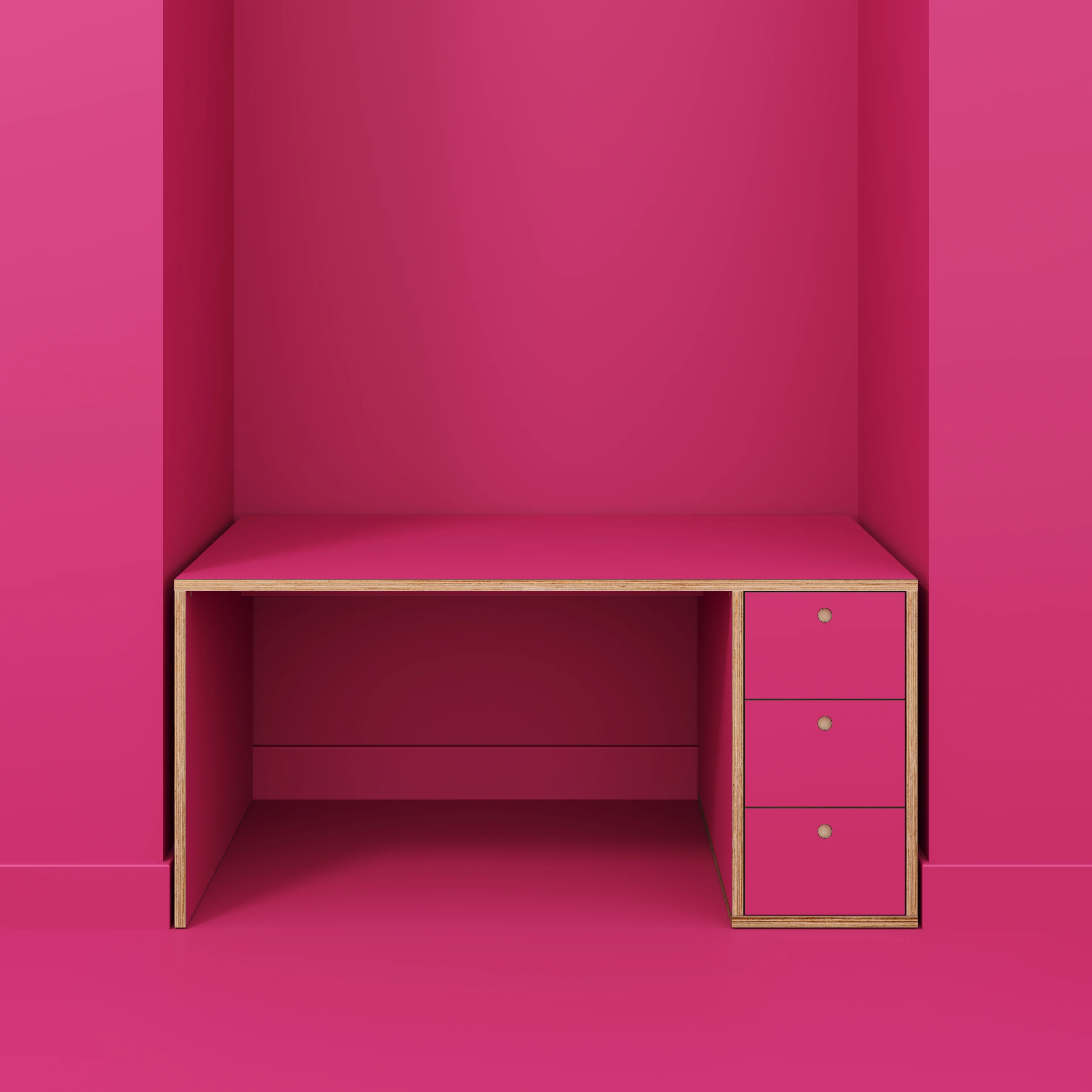 Plywood Desk with Storage Type 1 RH - Drawers - Formica Juicy Pink - 1600(w) x 800(d) x 750(h) - Image 2