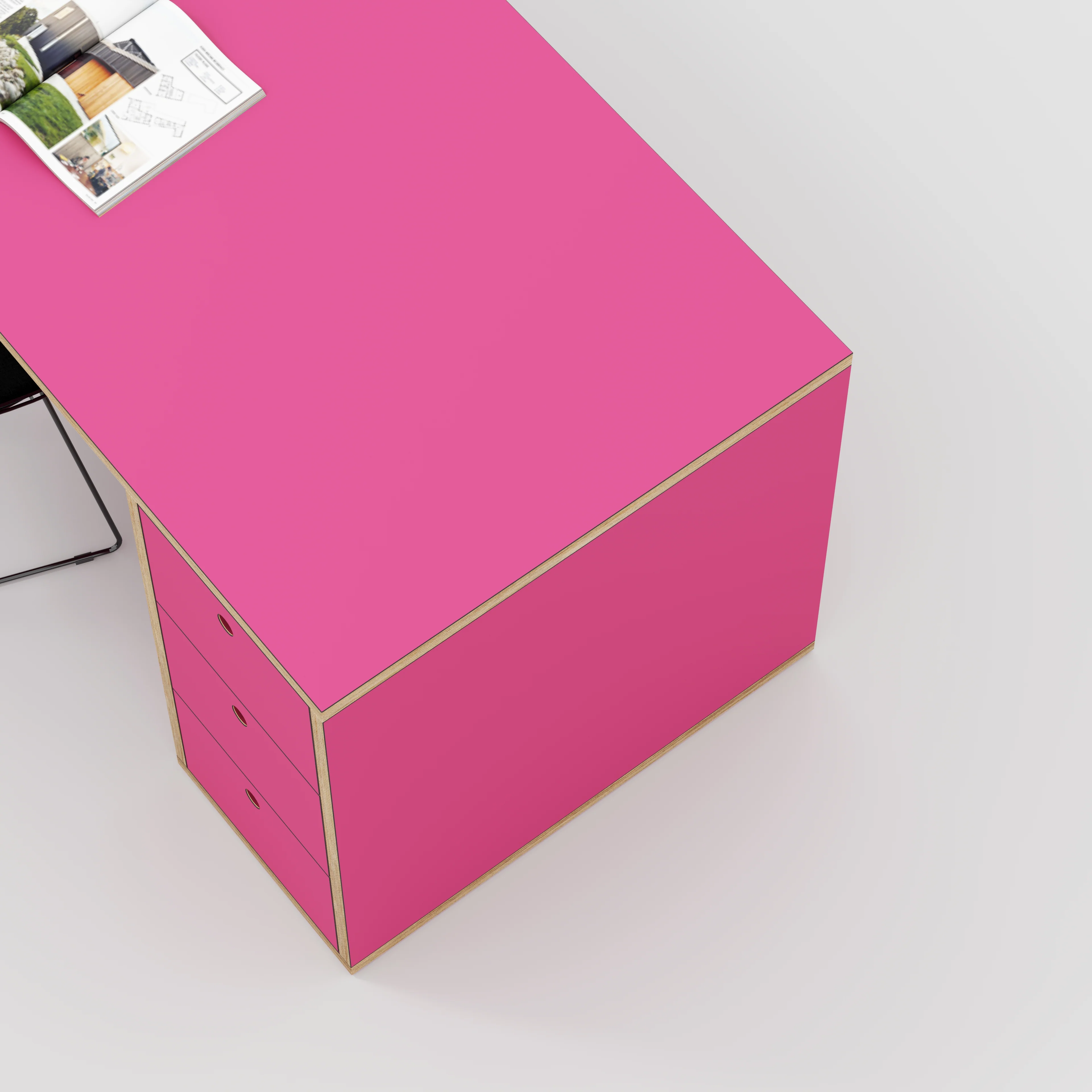 Plywood Desk with Storage Type 1 RH - Drawers - Formica Juicy Pink - 1600(w) x 800(d) x 750(h) - Image 3