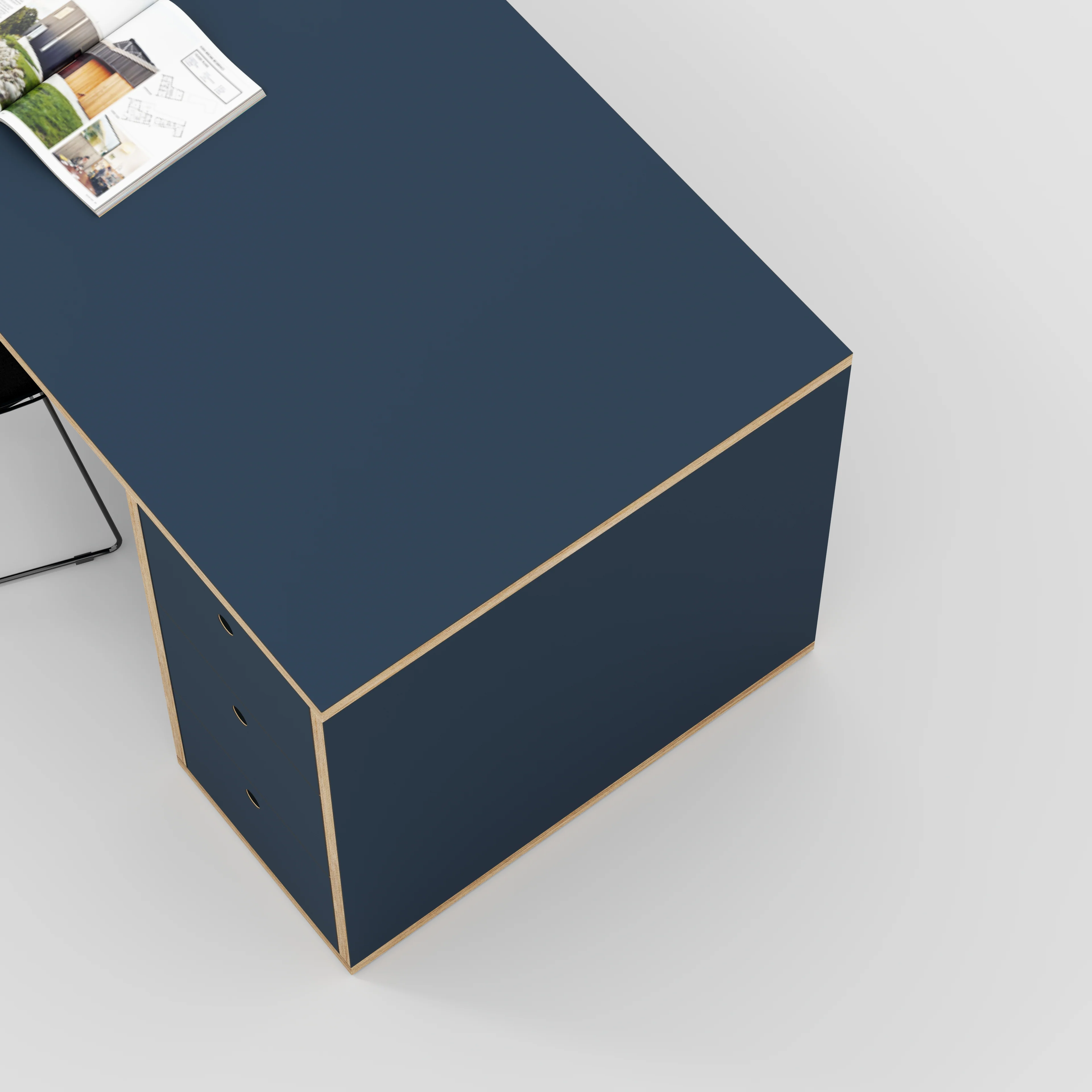Plywood Desk with Storage Type 1 RH - Drawers - Formica Night Sea Blue - 2000(w) x 800(d) x 750(h) - Image 3