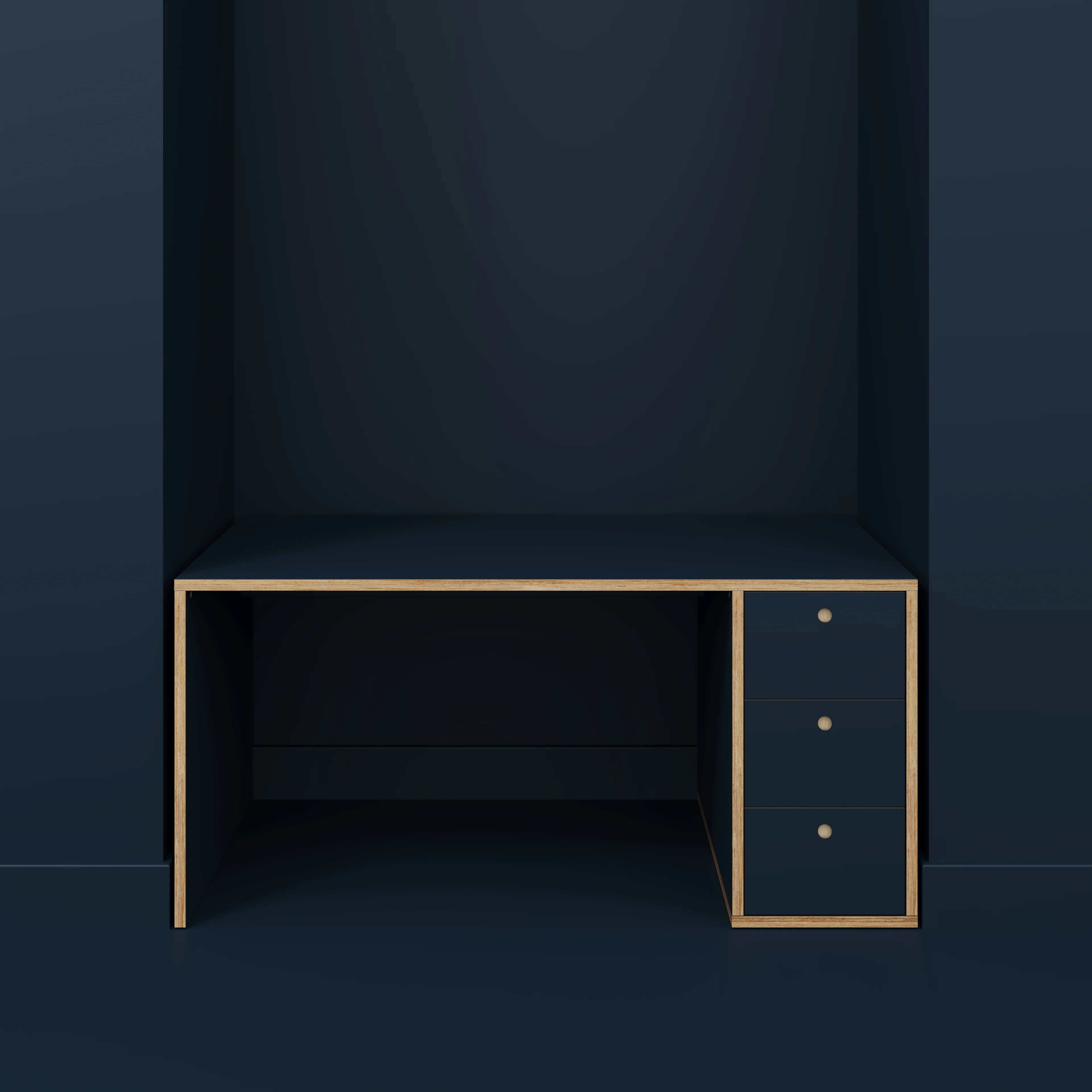 Plywood Desk with Storage Type 1 RH - Drawers - Formica Night Sea Blue - 1600(w) x 800(d) x 750(h) - Image 2