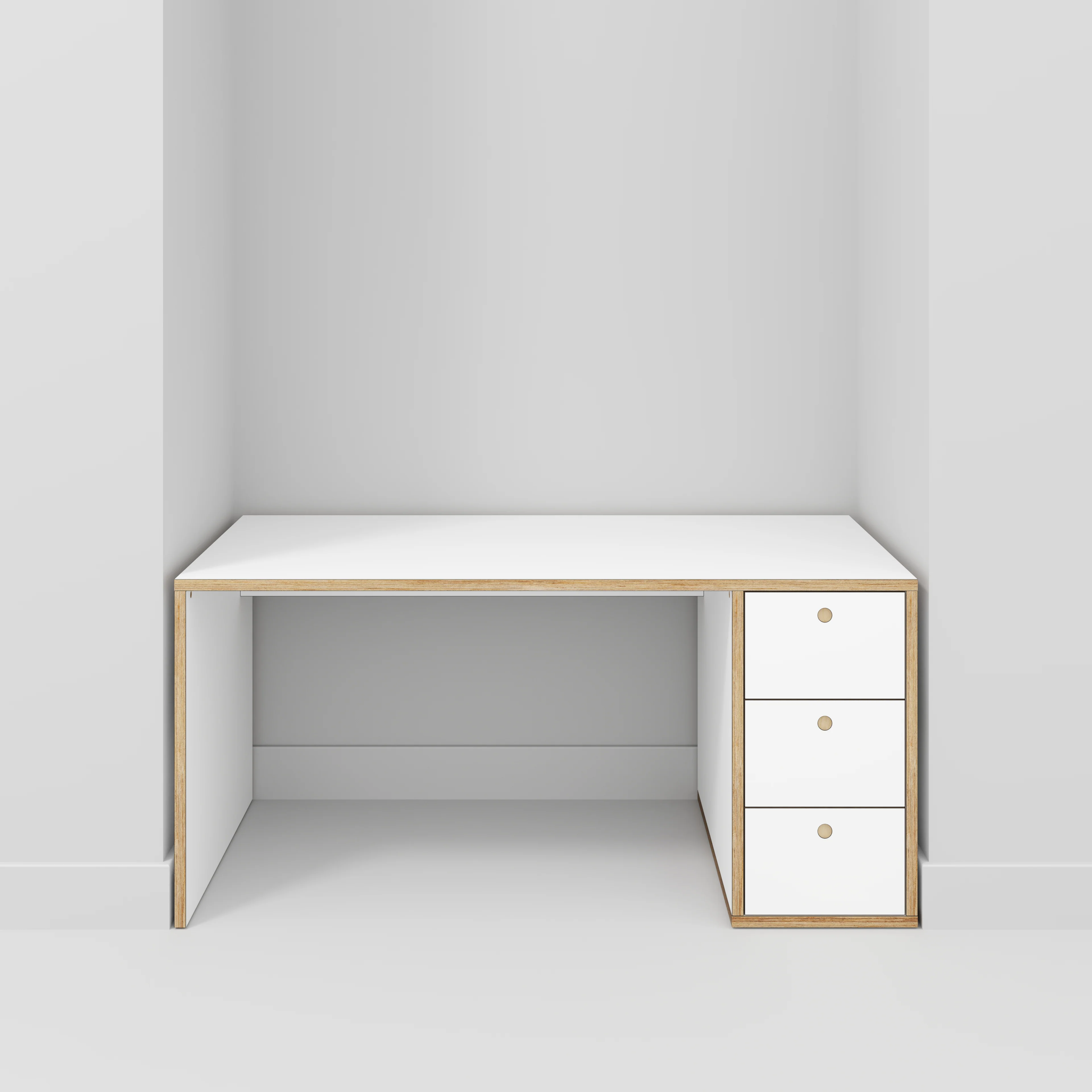 Plywood Desk with Storage Type 1 RH - Drawers - Formica White - 1600(w) x 800(d) x 750(h) - Image 2