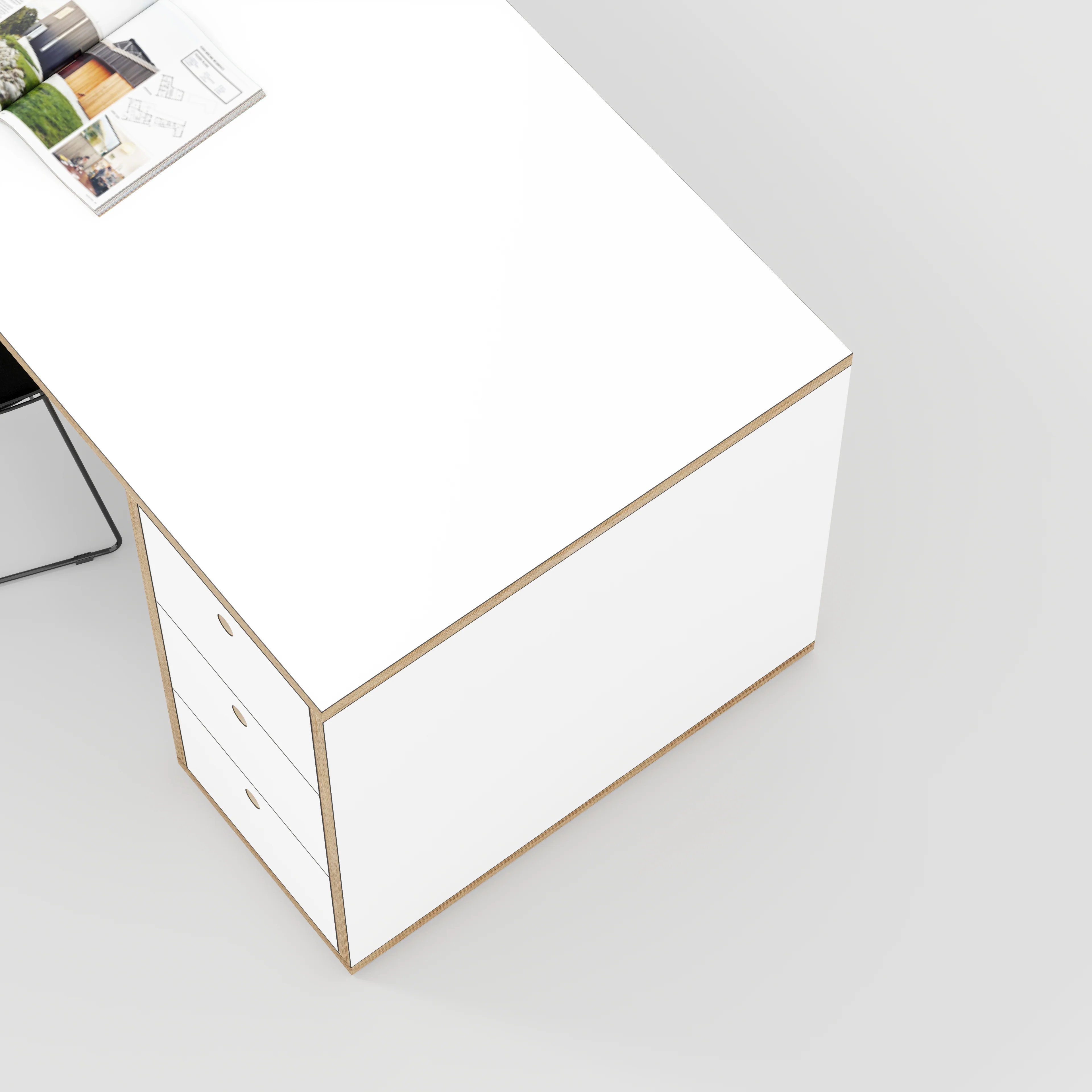 Plywood Desk with Storage Type 1 RH - Drawers - Formica White - 2000(w) x 800(d) x 750(h) - Image 3