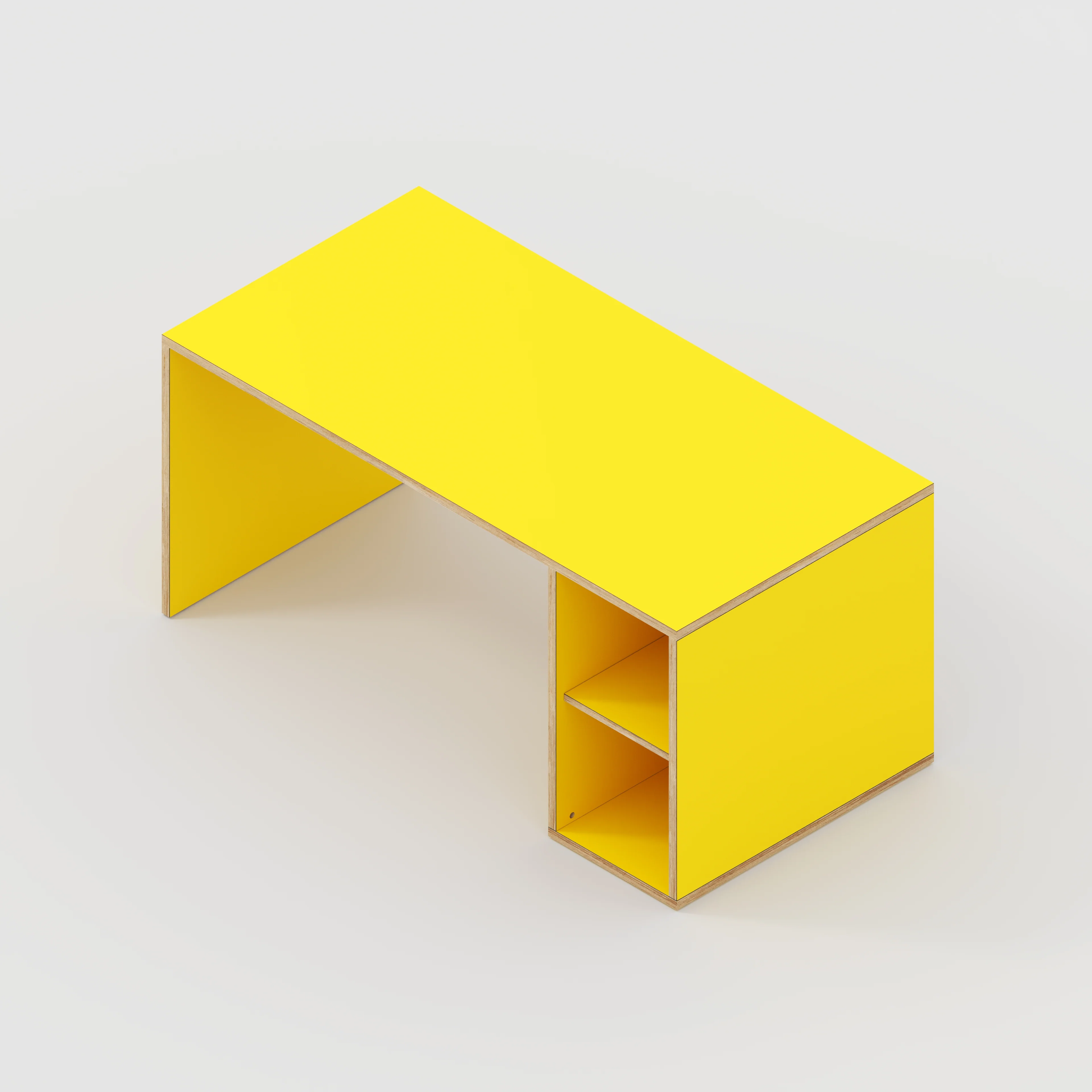 Plywood Desk with Storage Type 1 RH - Open Shelves - Formica Chrome Yellow - 1600(w) x 800(d) x 750(h) - Image 5