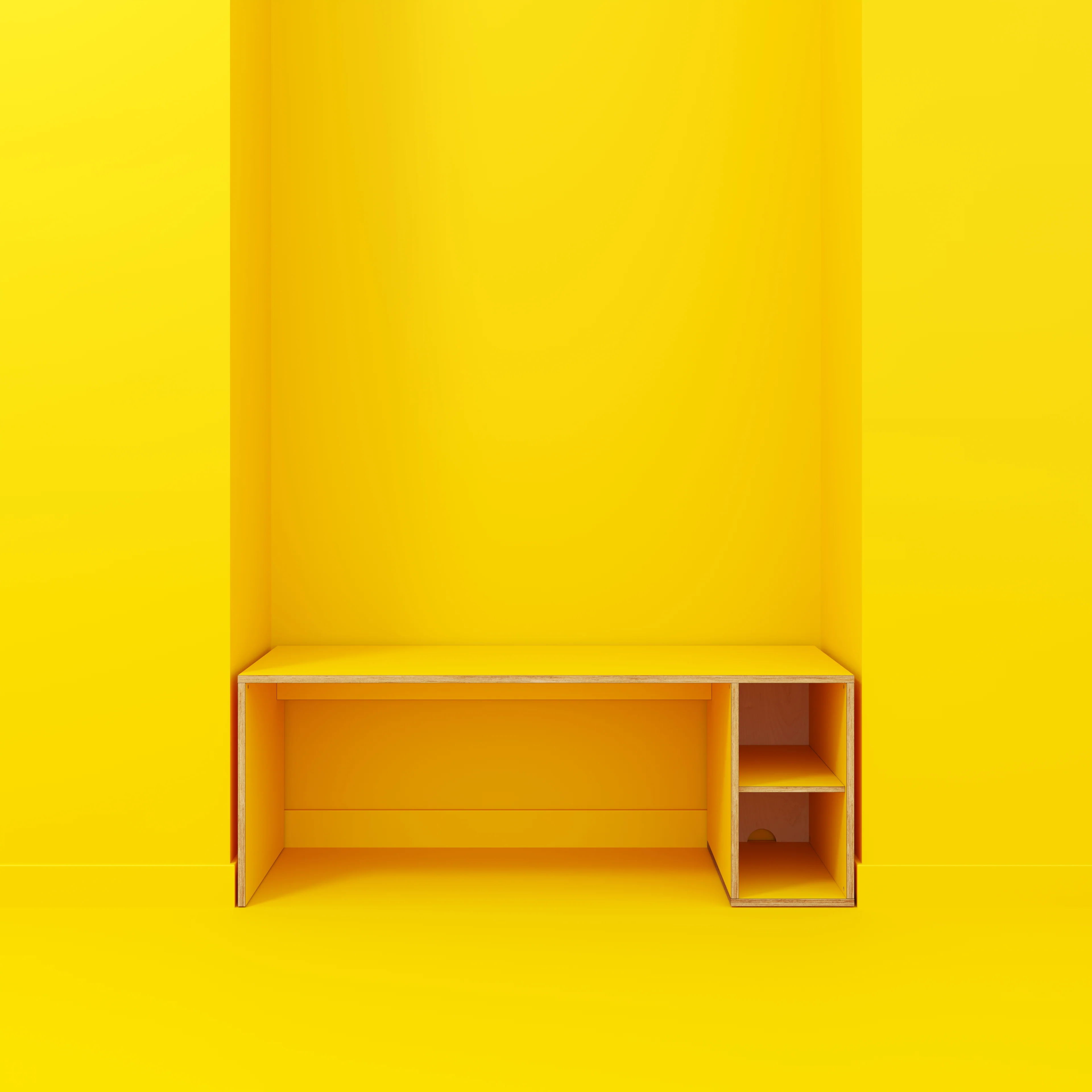 Plywood Desk with Storage Type 1 RH - Open Shelves - Formica Chrome Yellow - 2000(w) x 800(d) x 750(h) - Image 2