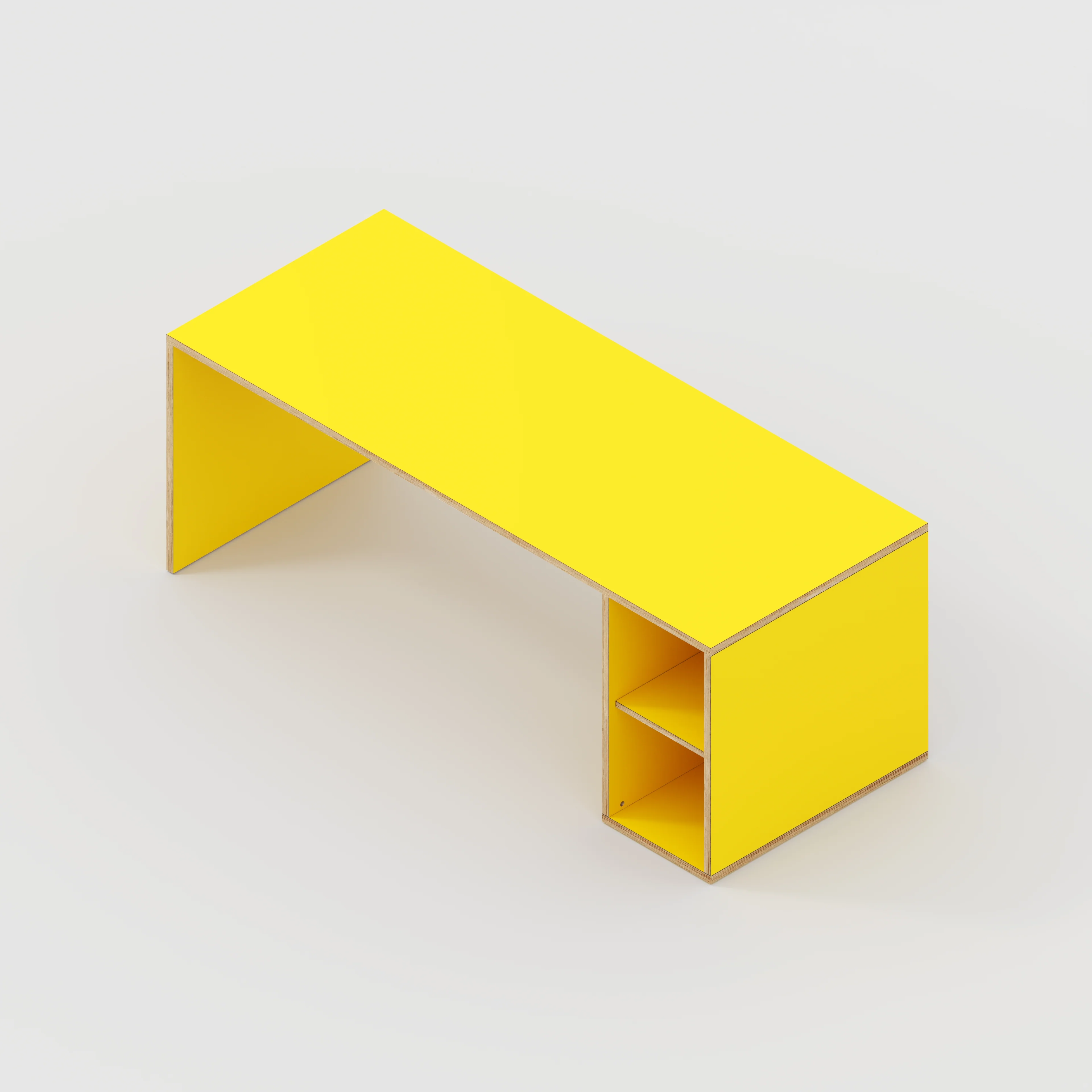 Plywood Desk with Storage Type 1 RH - Open Shelves - Formica Chrome Yellow - 2000(w) x 800(d) x 750(h) - Image 5