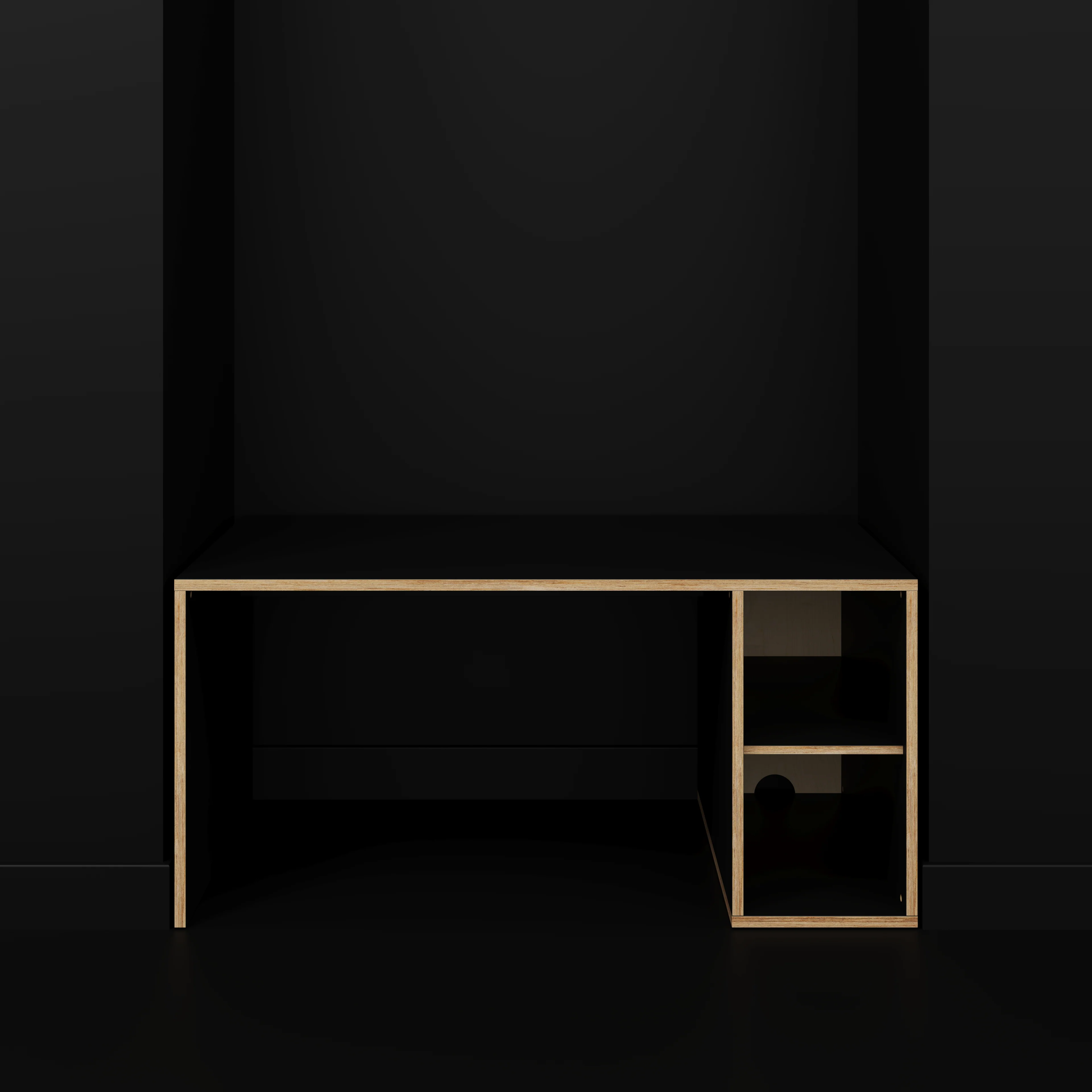 Plywood Desk with Storage Type 1 RH - Open Shelves - Formica Diamond Black - 1600(w) x 800(d) x 750(h) - Image 2