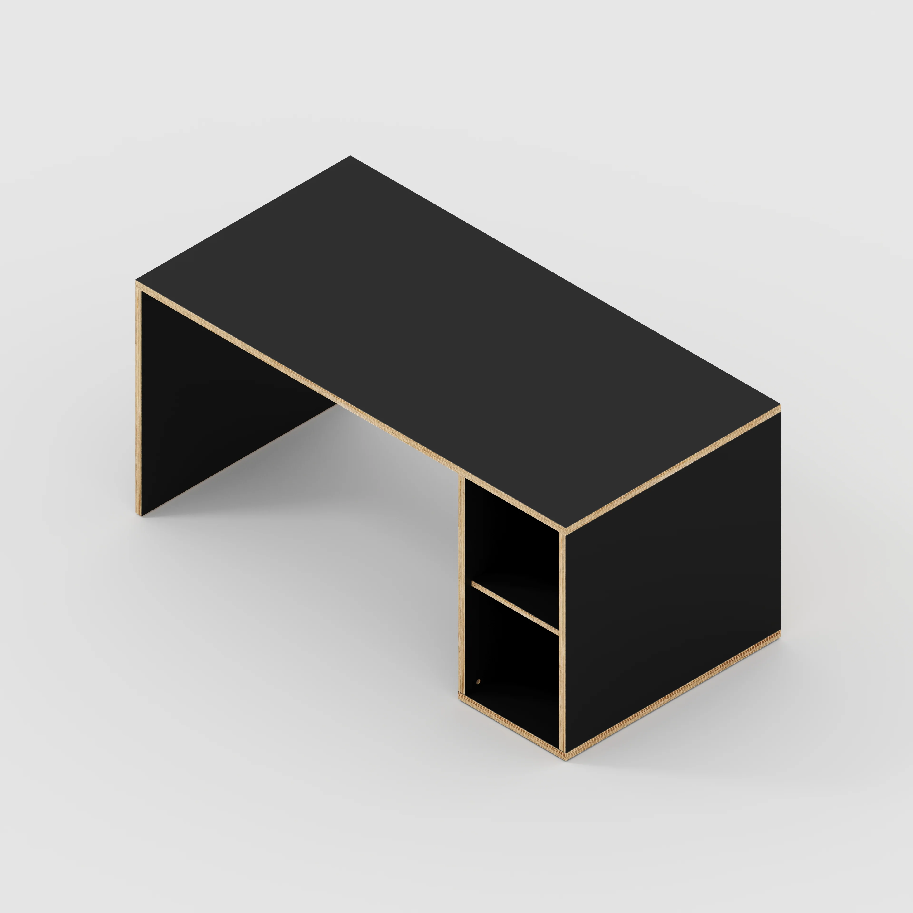 Plywood Desk with Storage Type 1 RH - Open Shelves - Formica Diamond Black - 1600(w) x 800(d) x 750(h) - Image 5